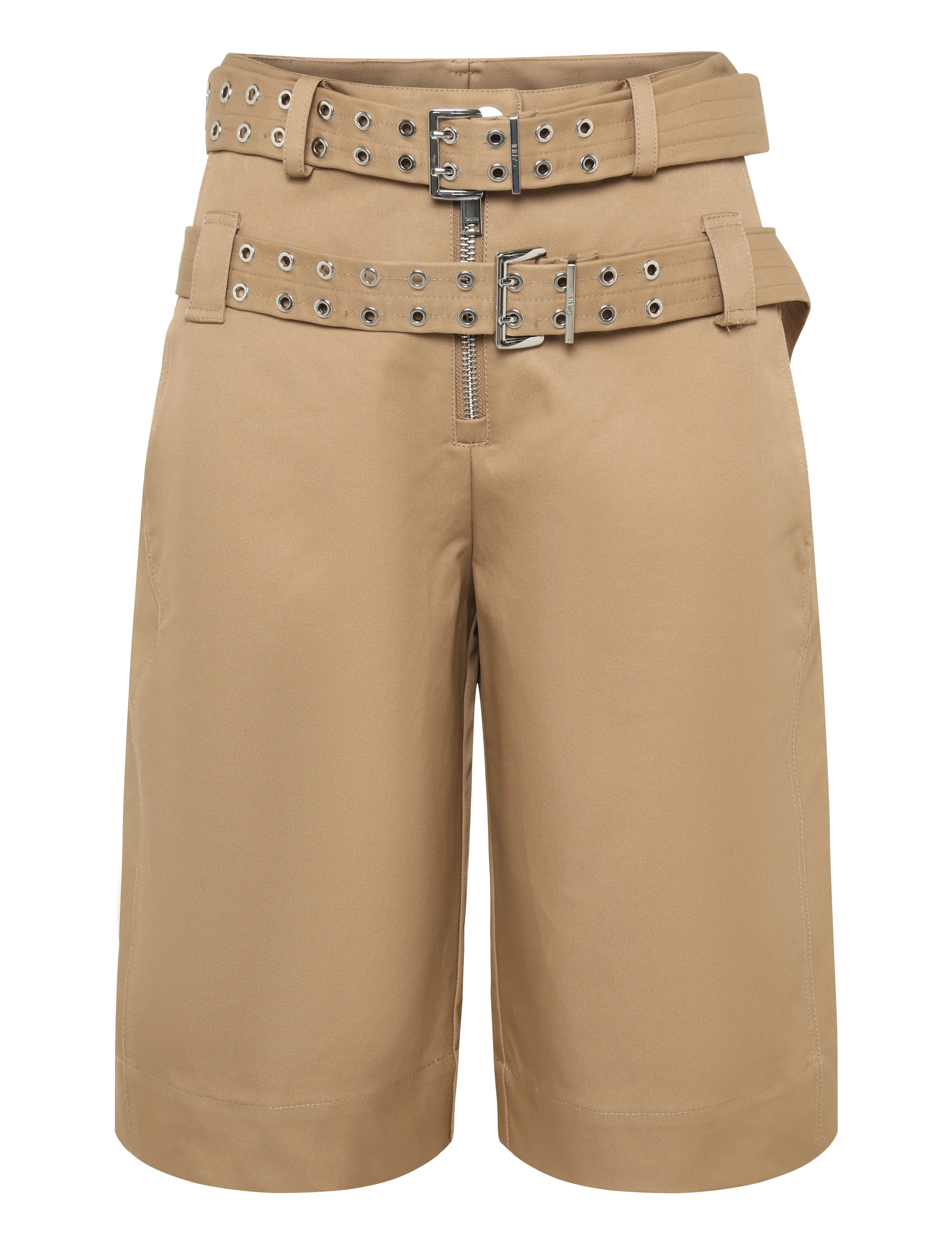 GANNI Bonded Cotton Belt Shorts, Kvinder, Bælte Shorts, Beige, Str: 36