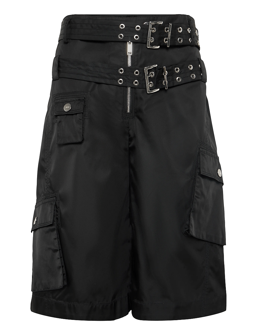 GANNI - Duchesse Nylon Pocket Shorts - paper bag shorts - black - 0