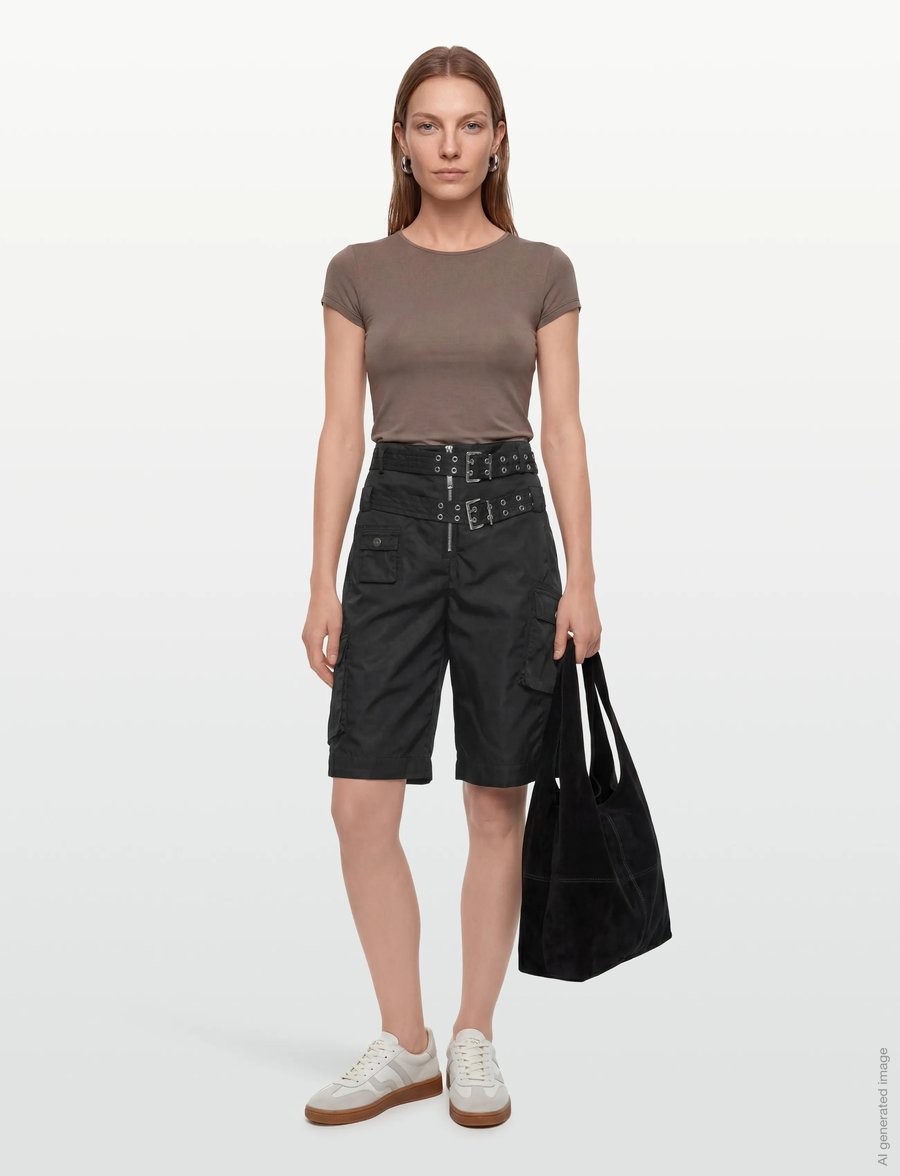 GANNI - Duchesse Nylon Pocket Shorts - paperbag shorts - black - 0