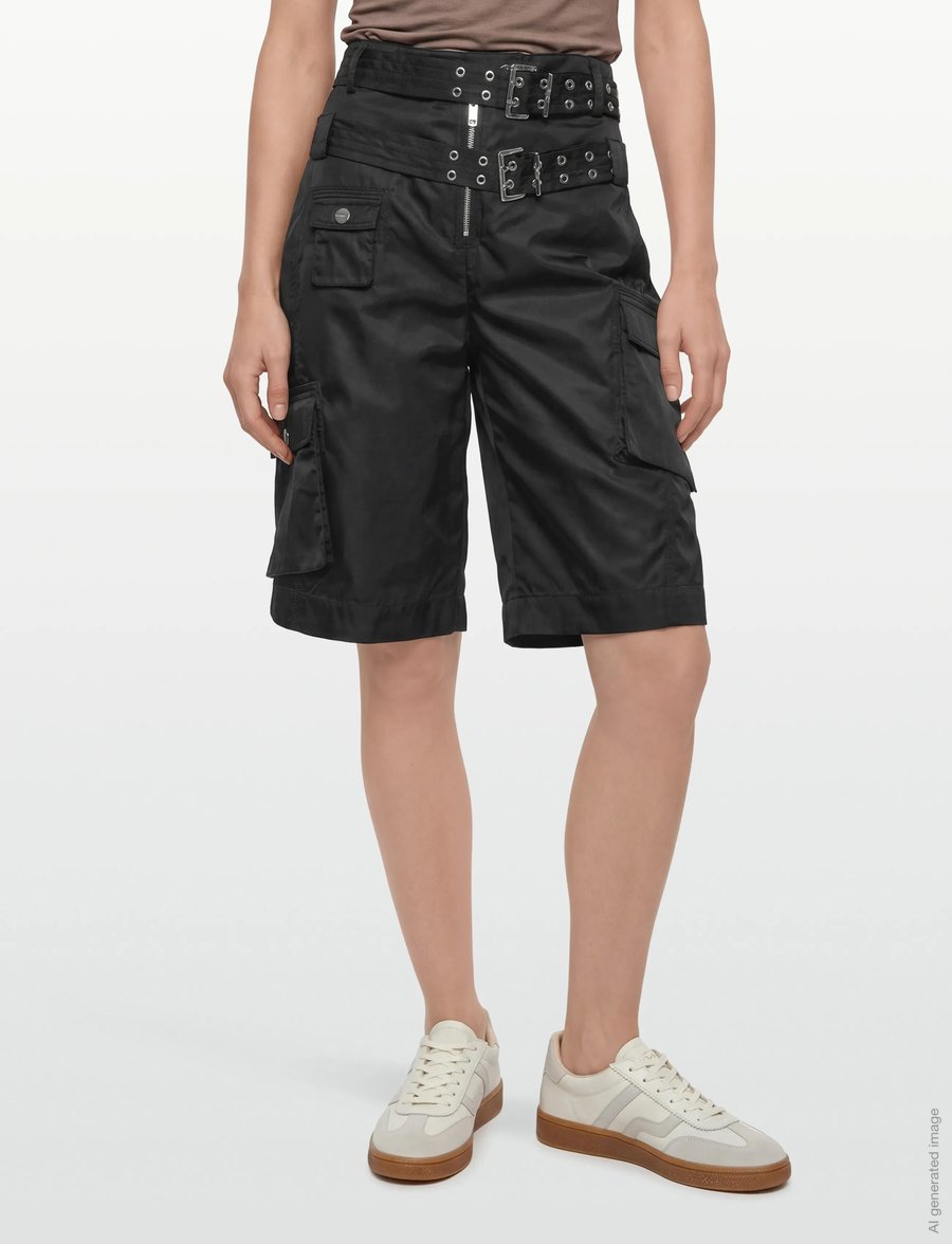 GANNI - Duchesse Nylon Pocket Shorts - paperbag shorts - black - 3