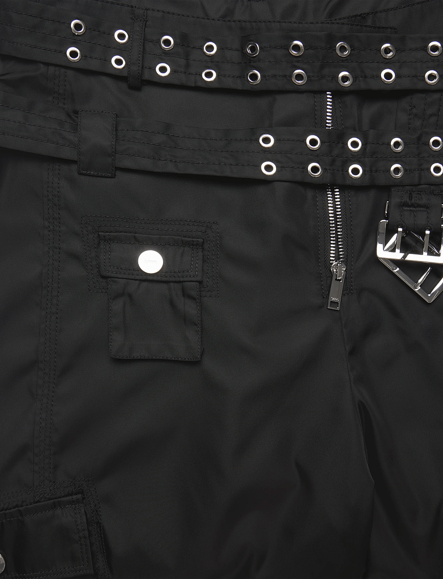 GANNI - Duchesse Nylon Pocket Shorts - paper bag shorts - black - 4
