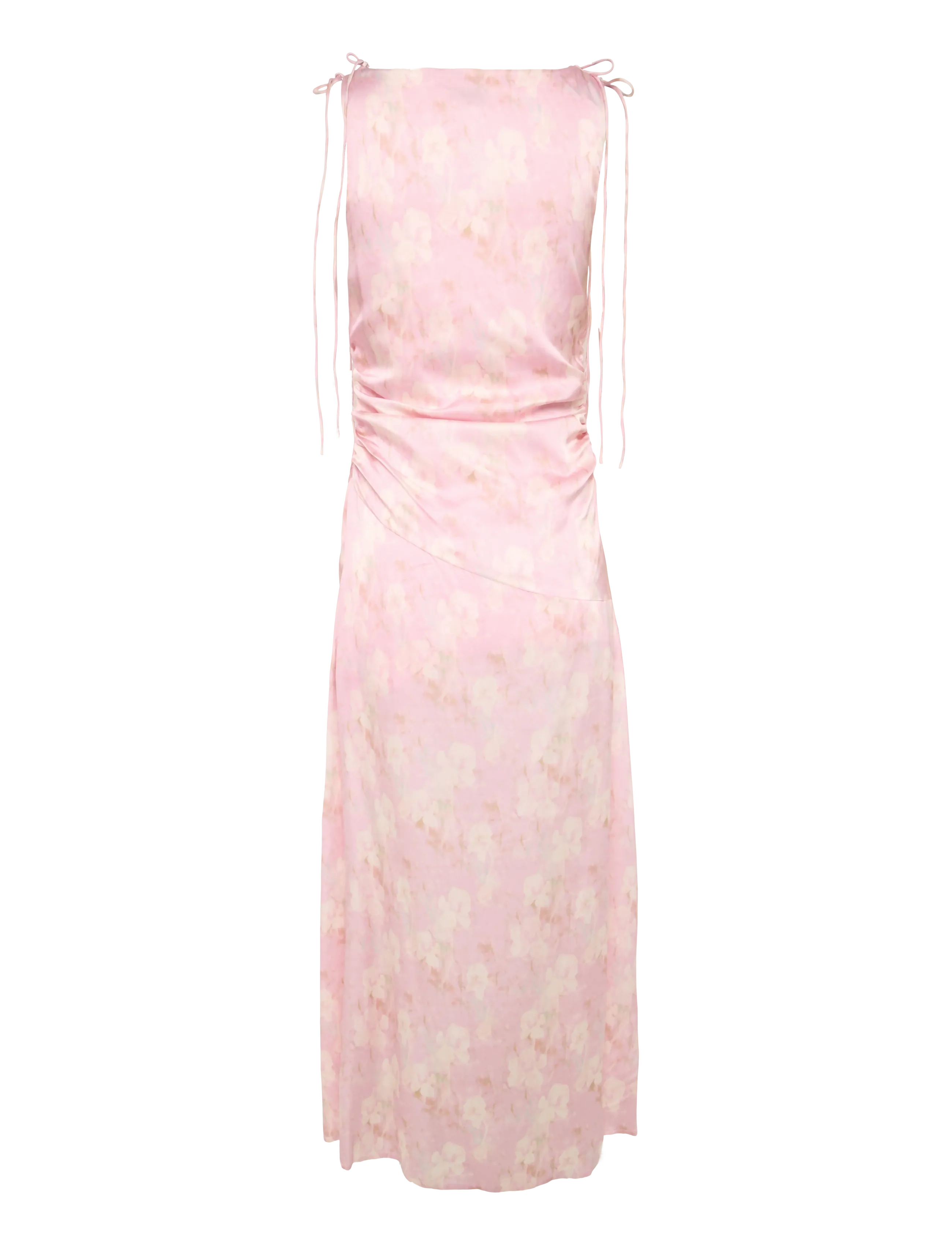 GANNI - Printed Stretch Satin Gathered Long Dress - sommarklänningar - primrose pink - 1