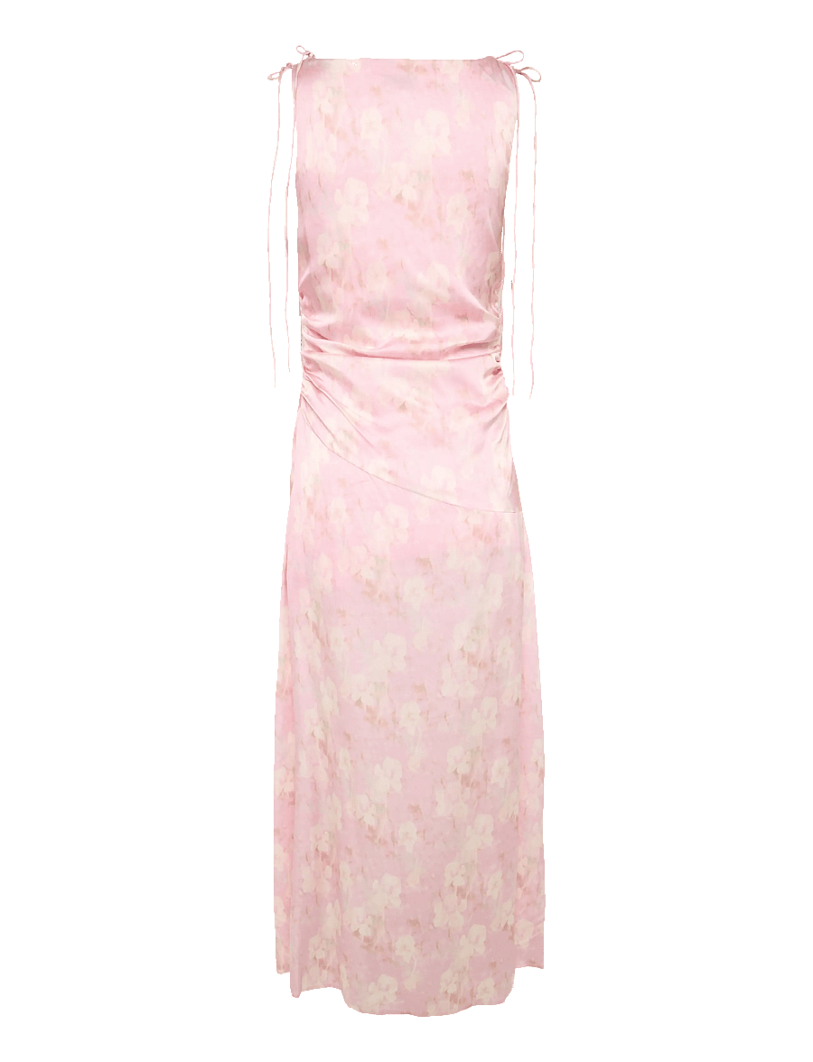 GANNI - Printed Stretch Satin Gathered Long Dress - sommarklänningar - primrose pink - 1