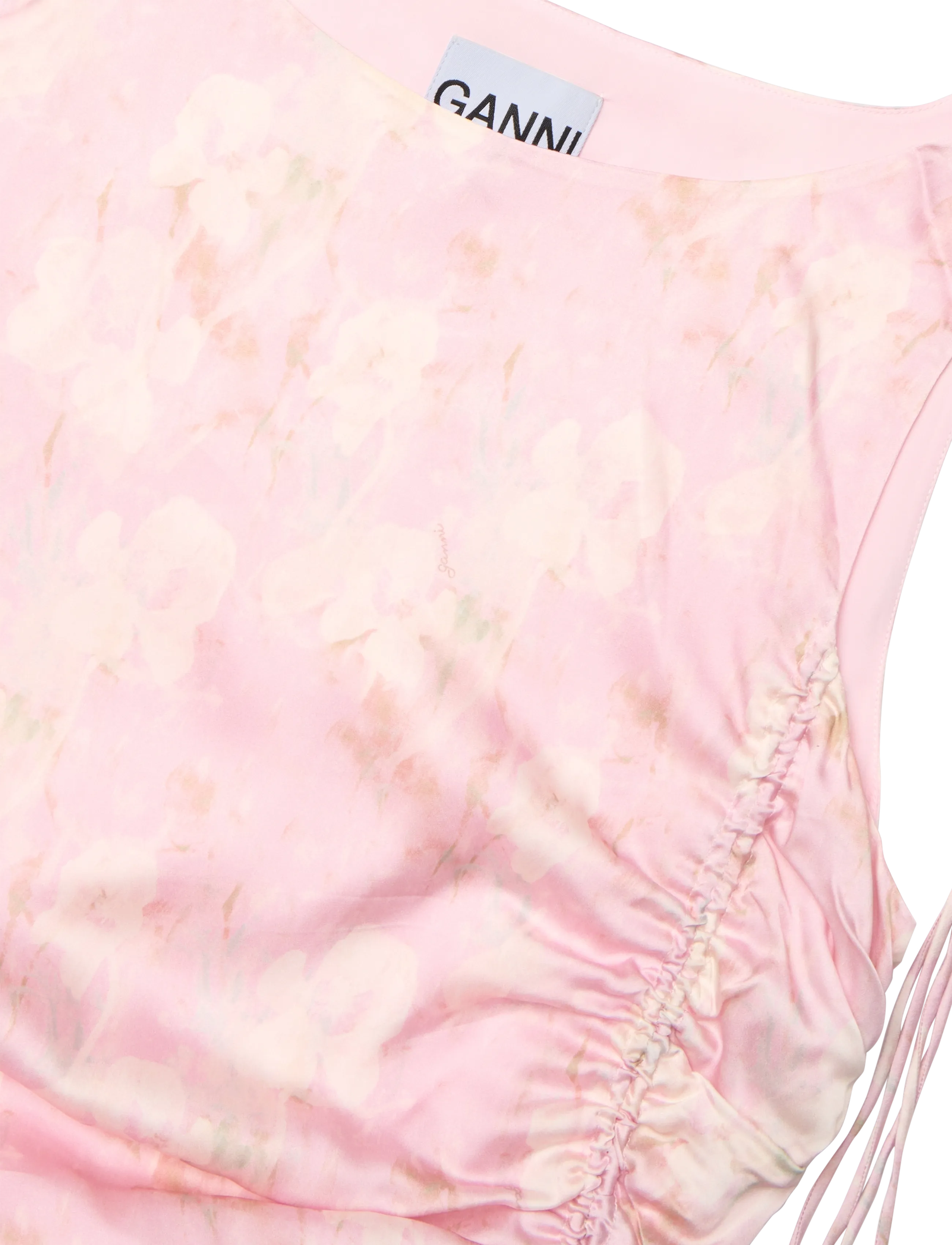 GANNI - Printed Stretch Satin Gathered Long Dress - sommarklänningar - primrose pink - 2