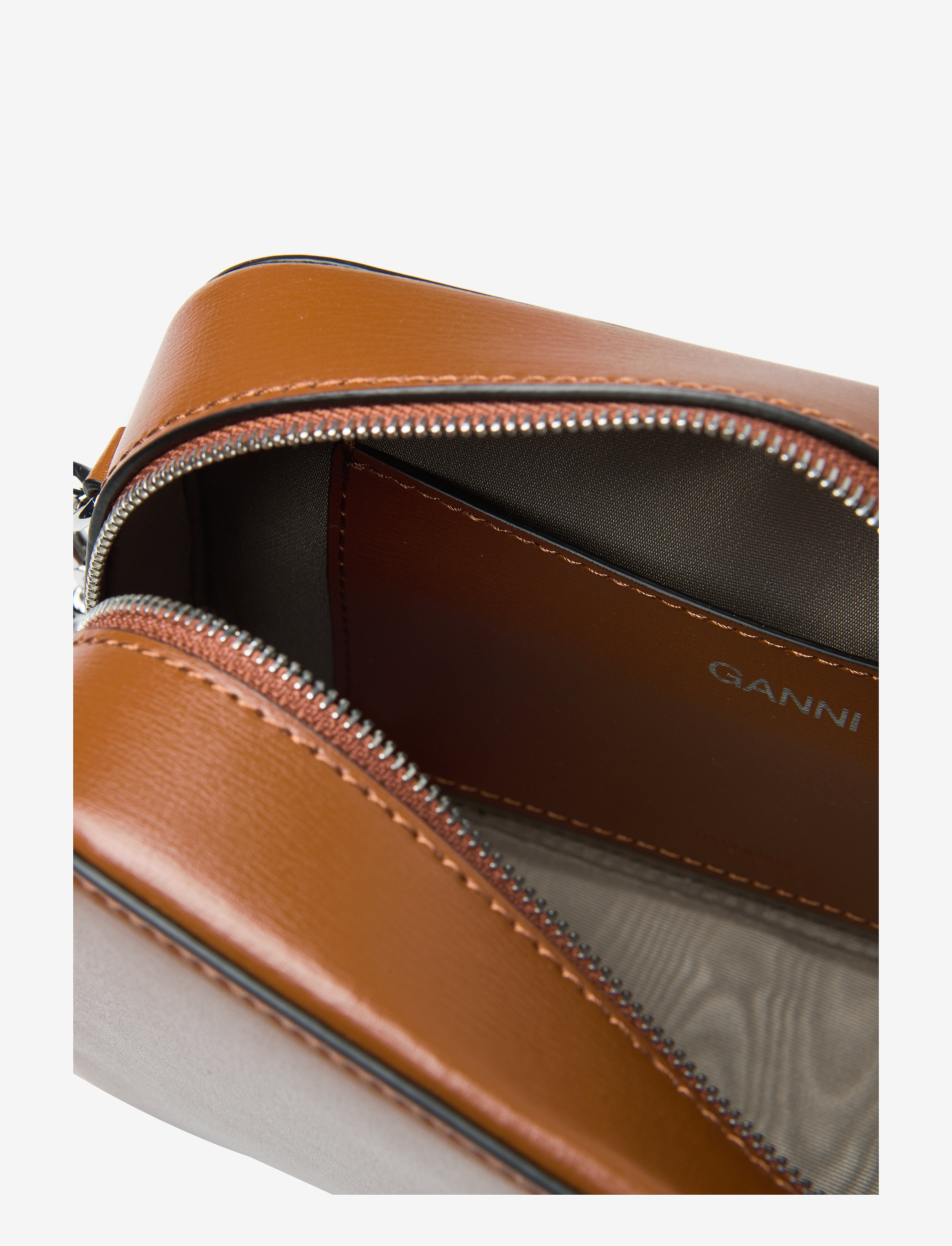 Ganni - Textured Leather Bag - cognac - 5