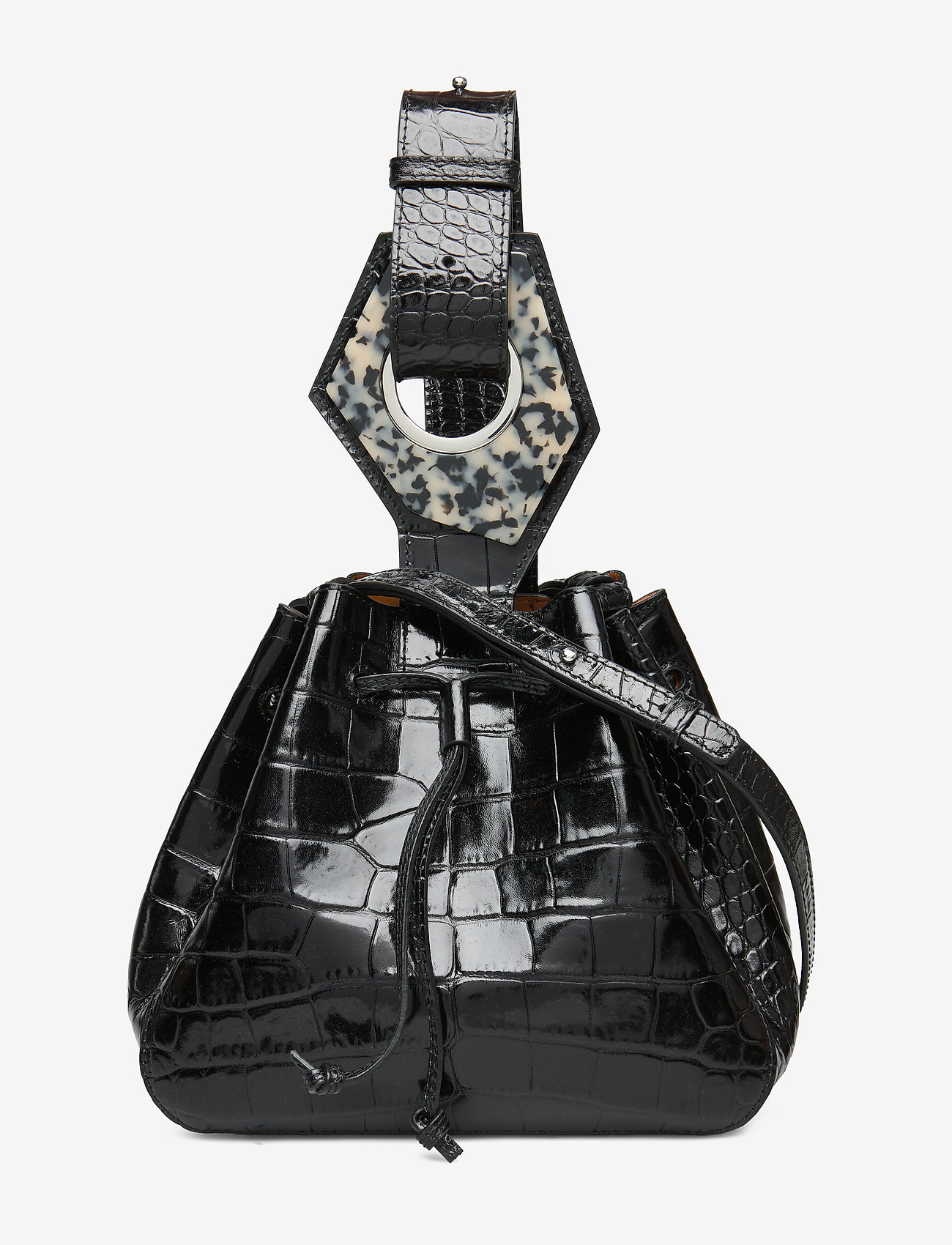 Leather Small Drawstring Bag - BLACK