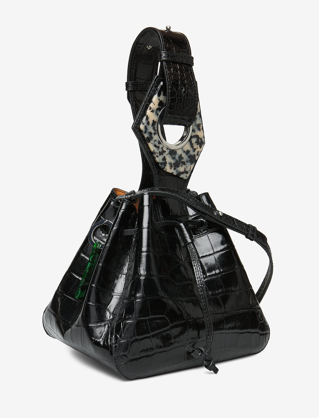 Ganni - Leather Small Drawstring Bag - black - 2