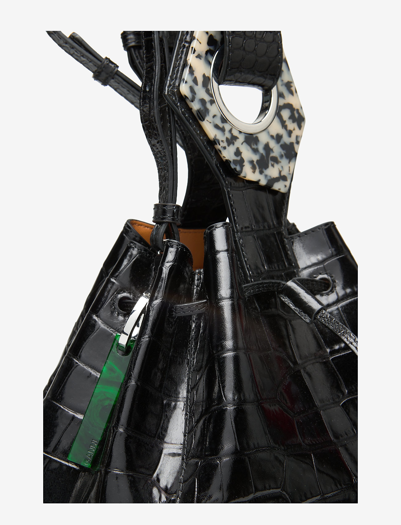 Ganni - Leather Small Drawstring Bag - black - 3