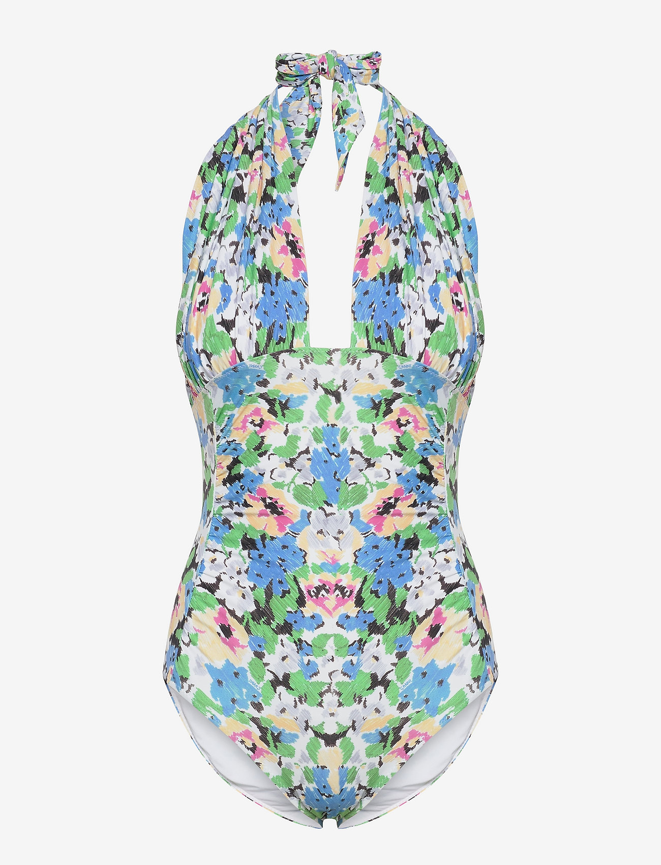 Ganni - Recycled Printed Tie-band Halterneck Swimsuit - floral azure blue - 0