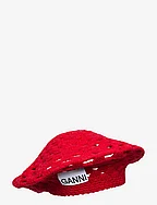 Lambswool Crochet Beret - solid - FIERY RED