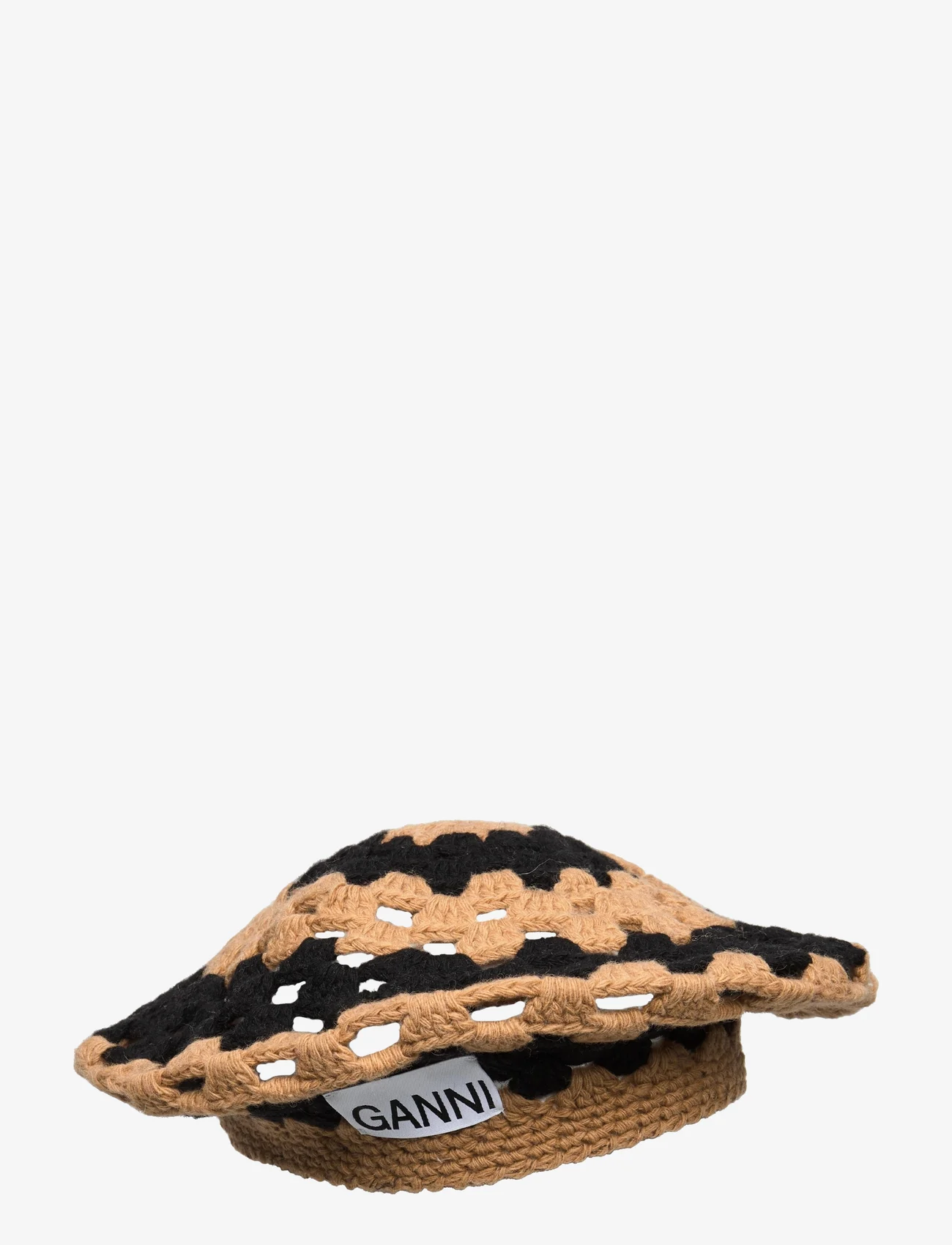 Ganni - Lambswool Crochet Beret - striped - kapelusze - petrified oak - 0