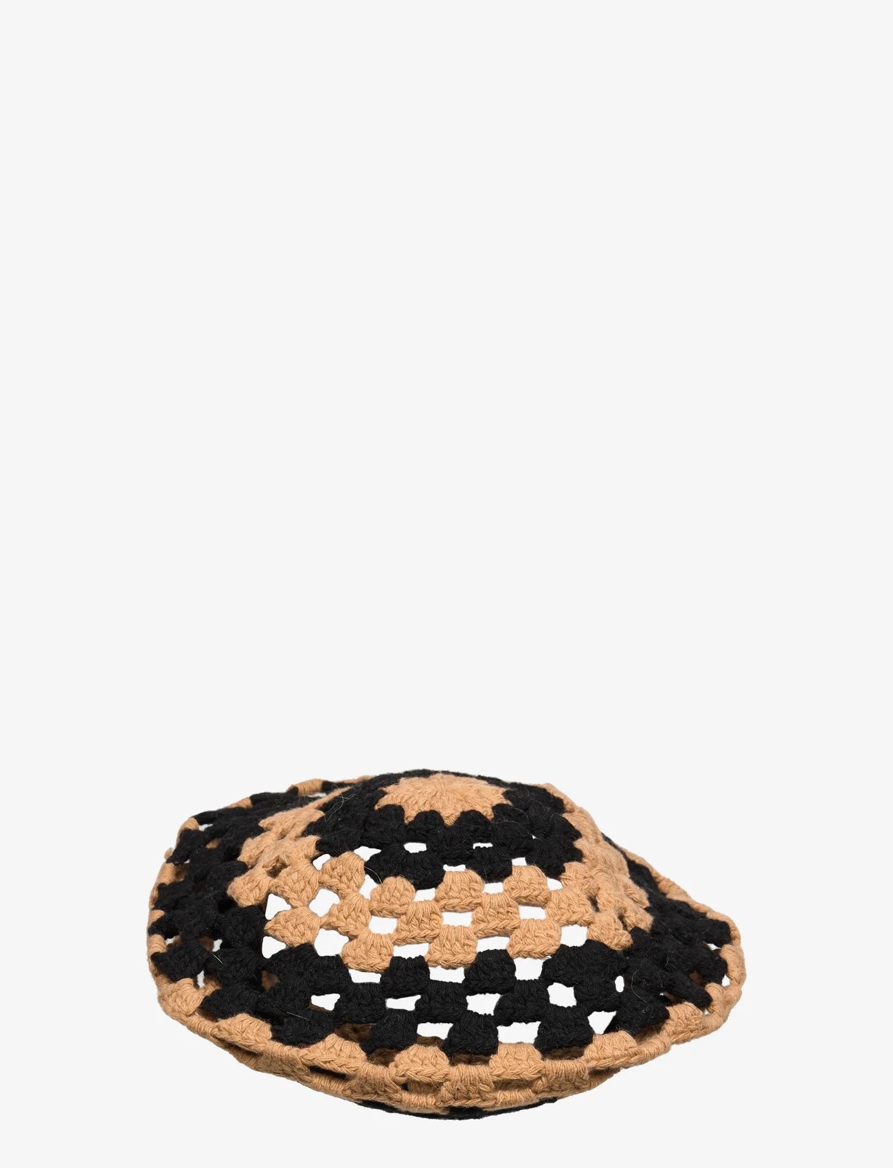 Ganni - Lambswool Crochet Beret - striped - kapelusze - petrified oak - 1