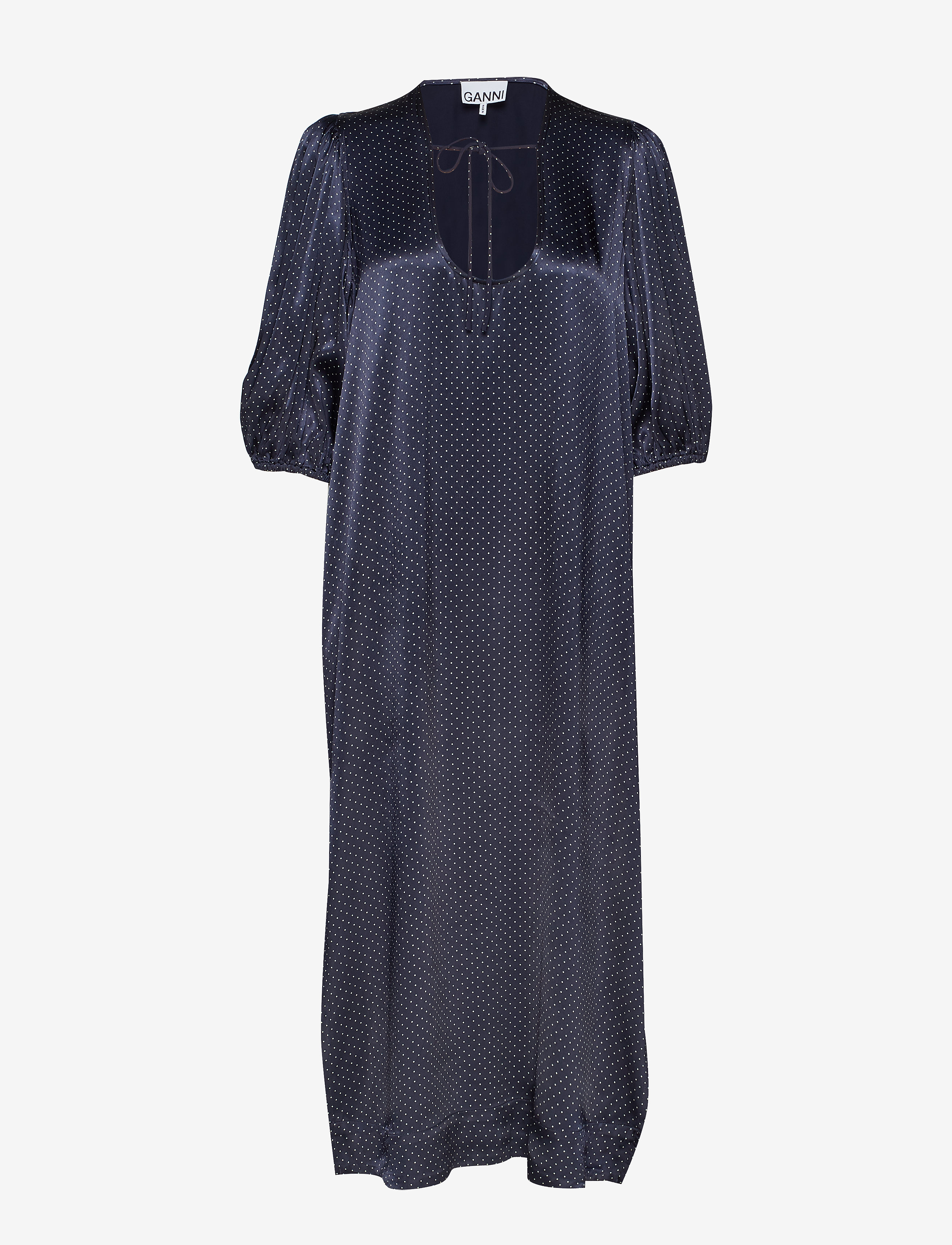 Ganni - Heavy Satin Long Dress - total eclipse - 0