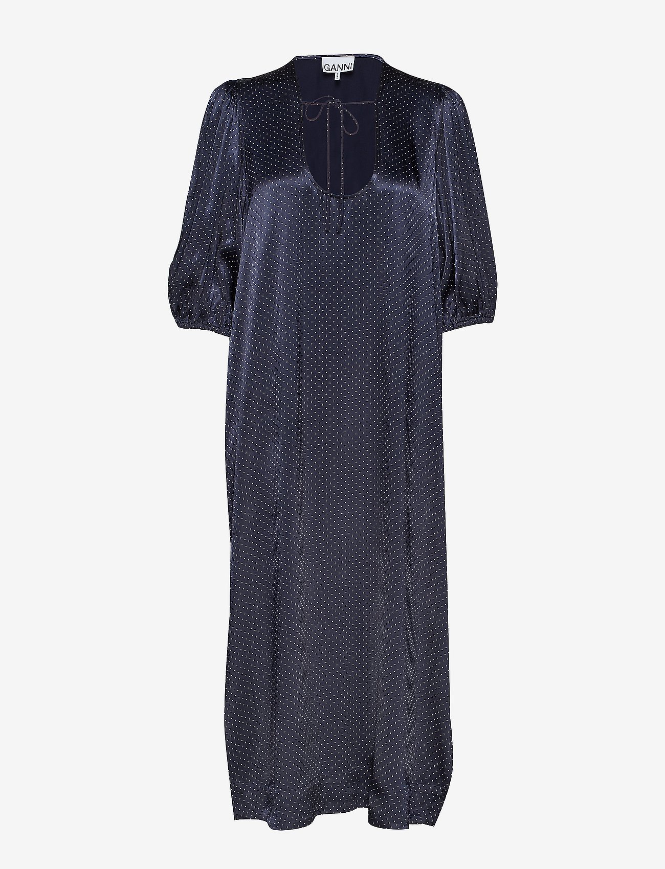 ganni heavy satin dress GANNI Satin Cloque Long Dress