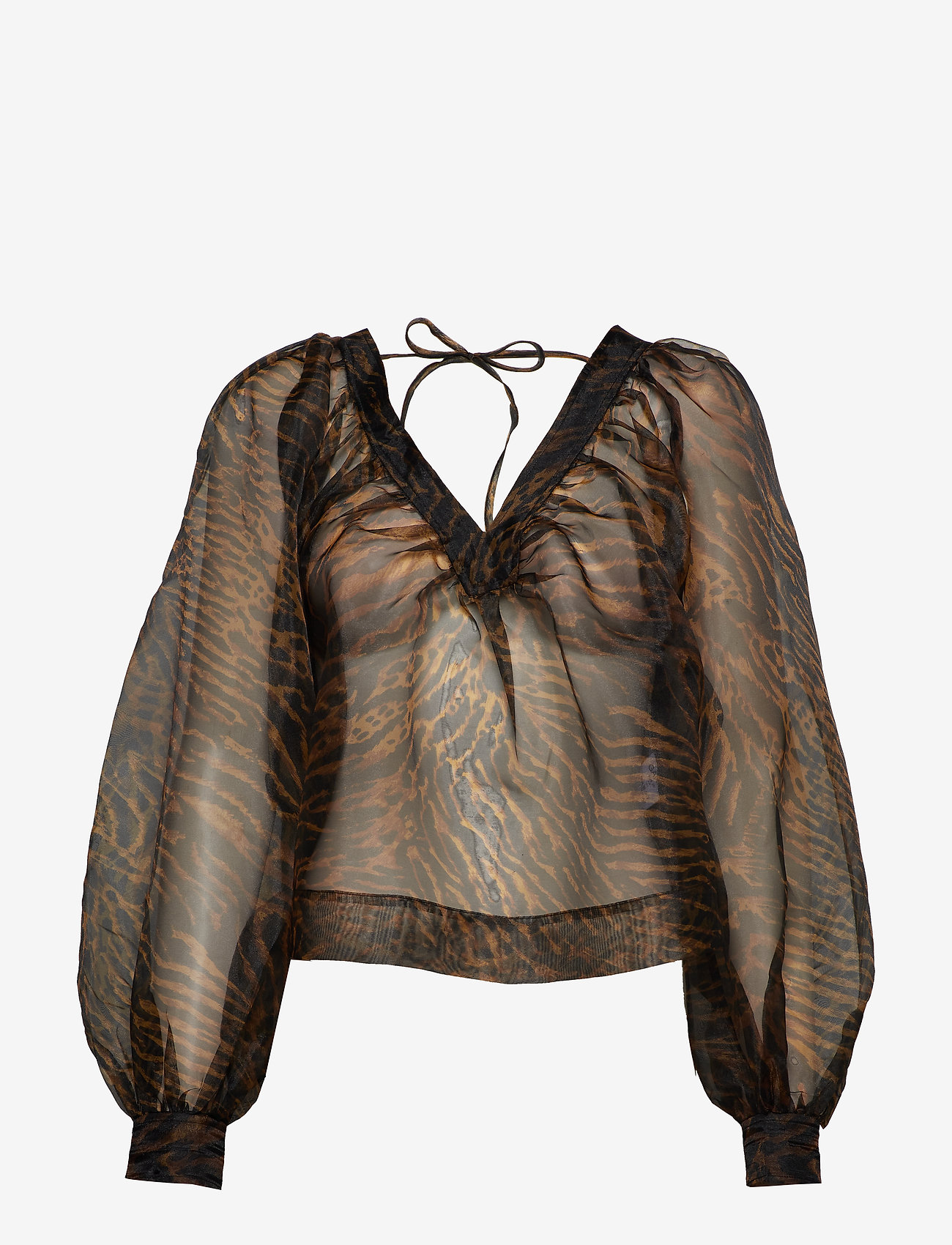 Ganni - Printed Organza Blouse - tiger - 0