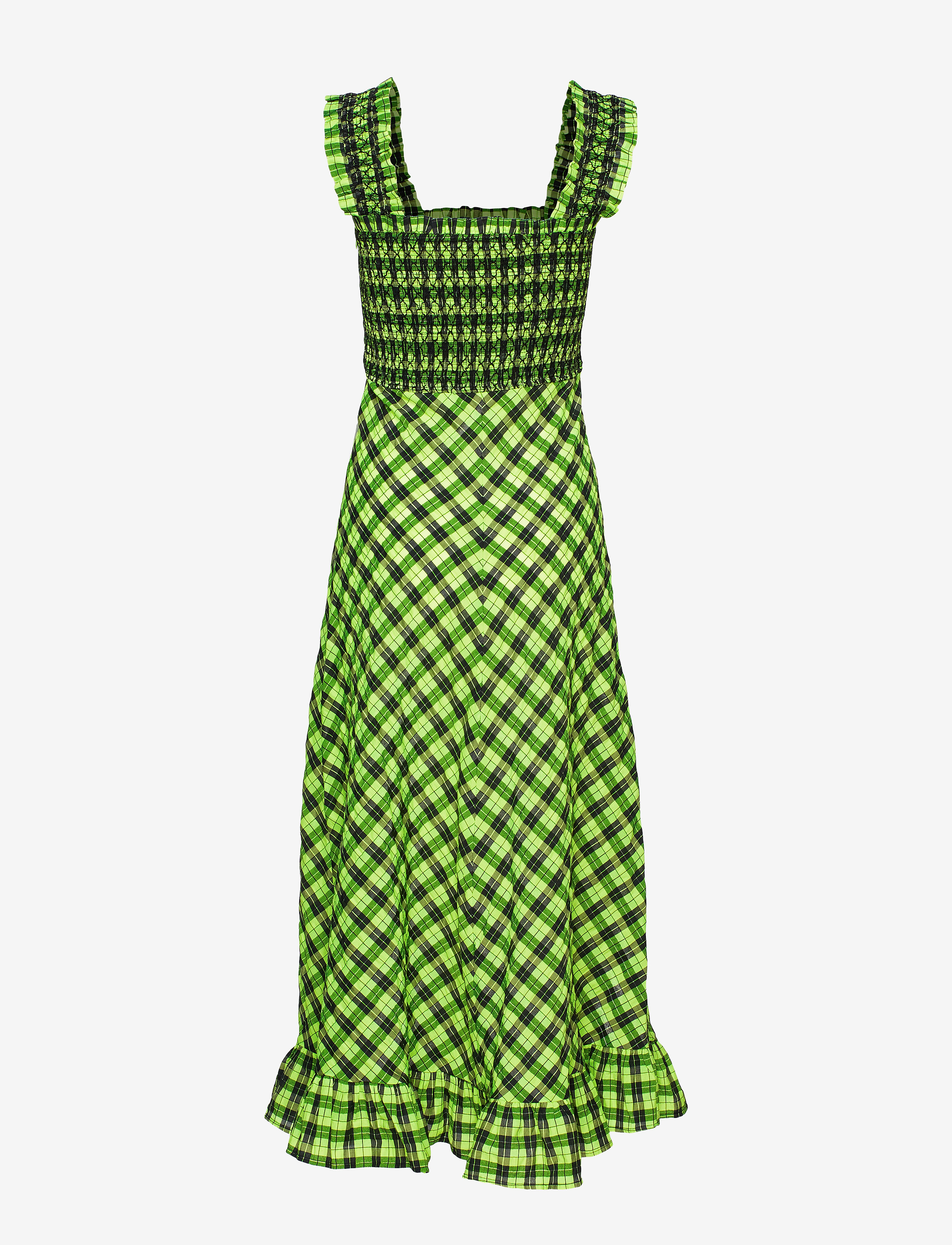 Ganni - Seersucker Check Maxi Dress - neon maize - 1