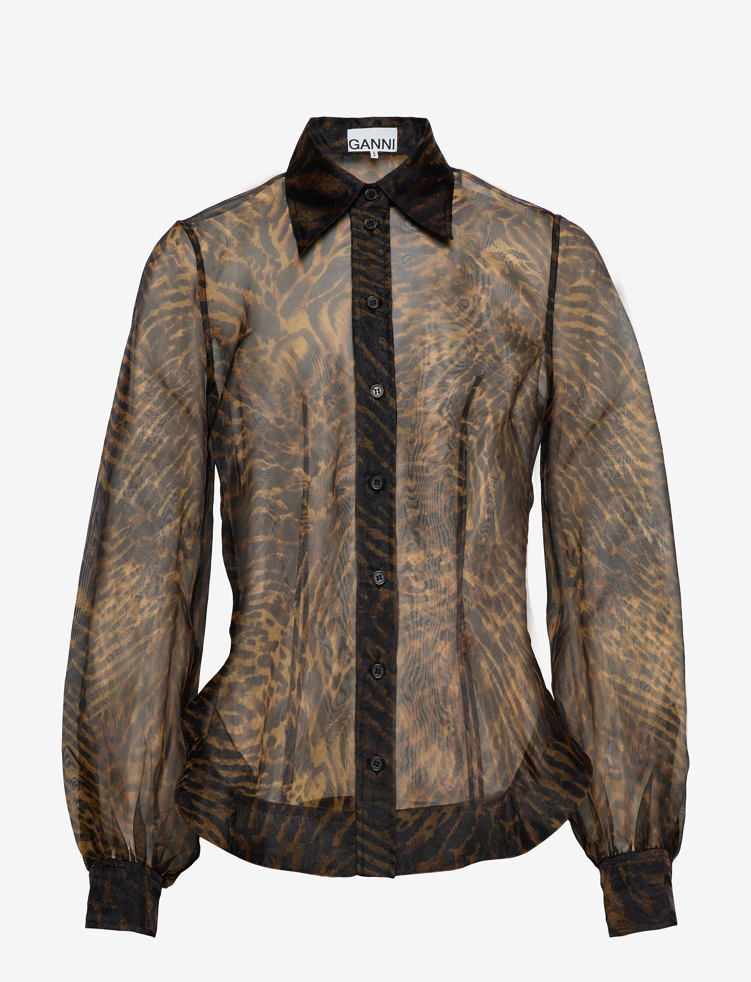 Ganni - Printed Organza Shirt - tiger - 0