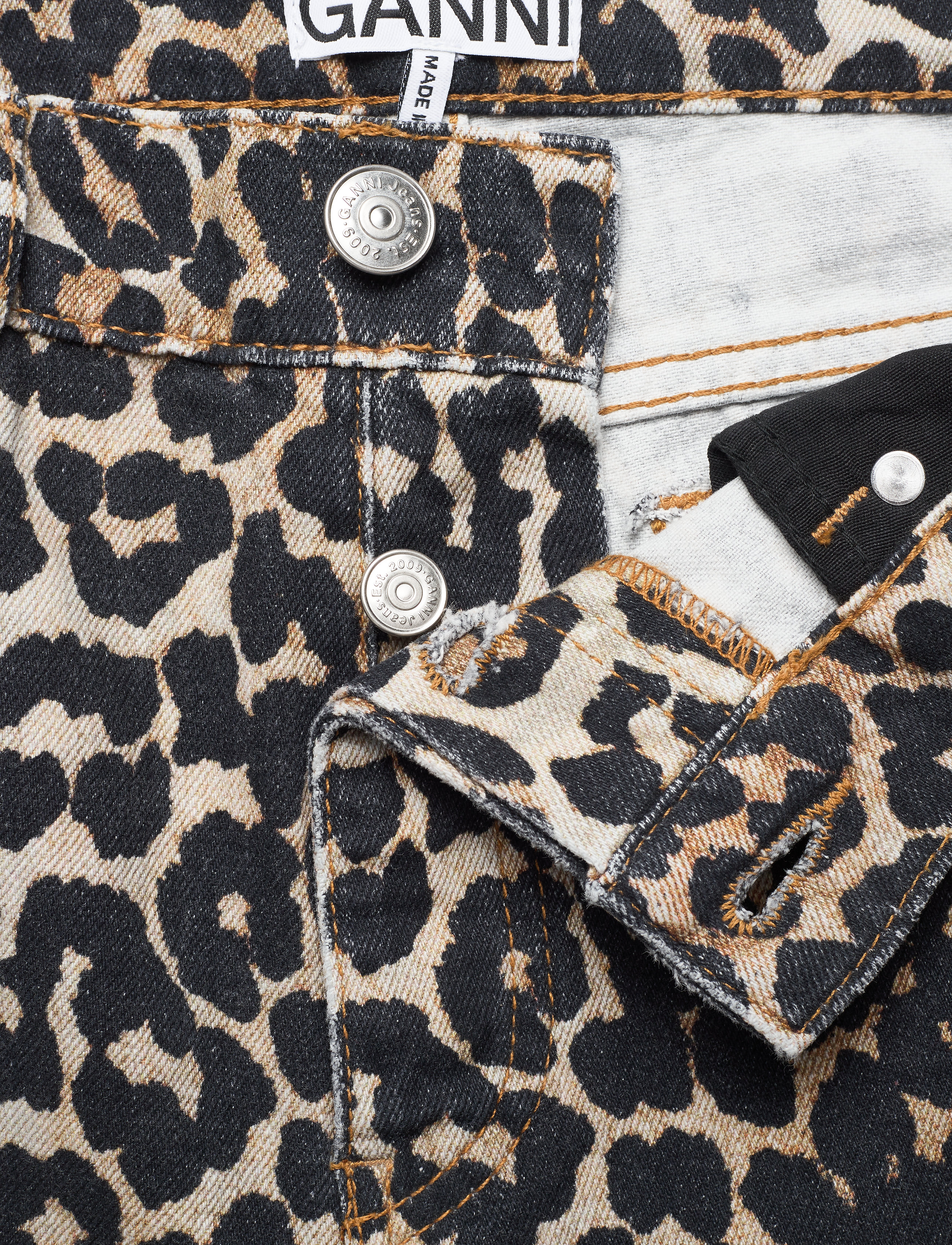 Ganni - Print Denim Slit Pants - leopard - 3