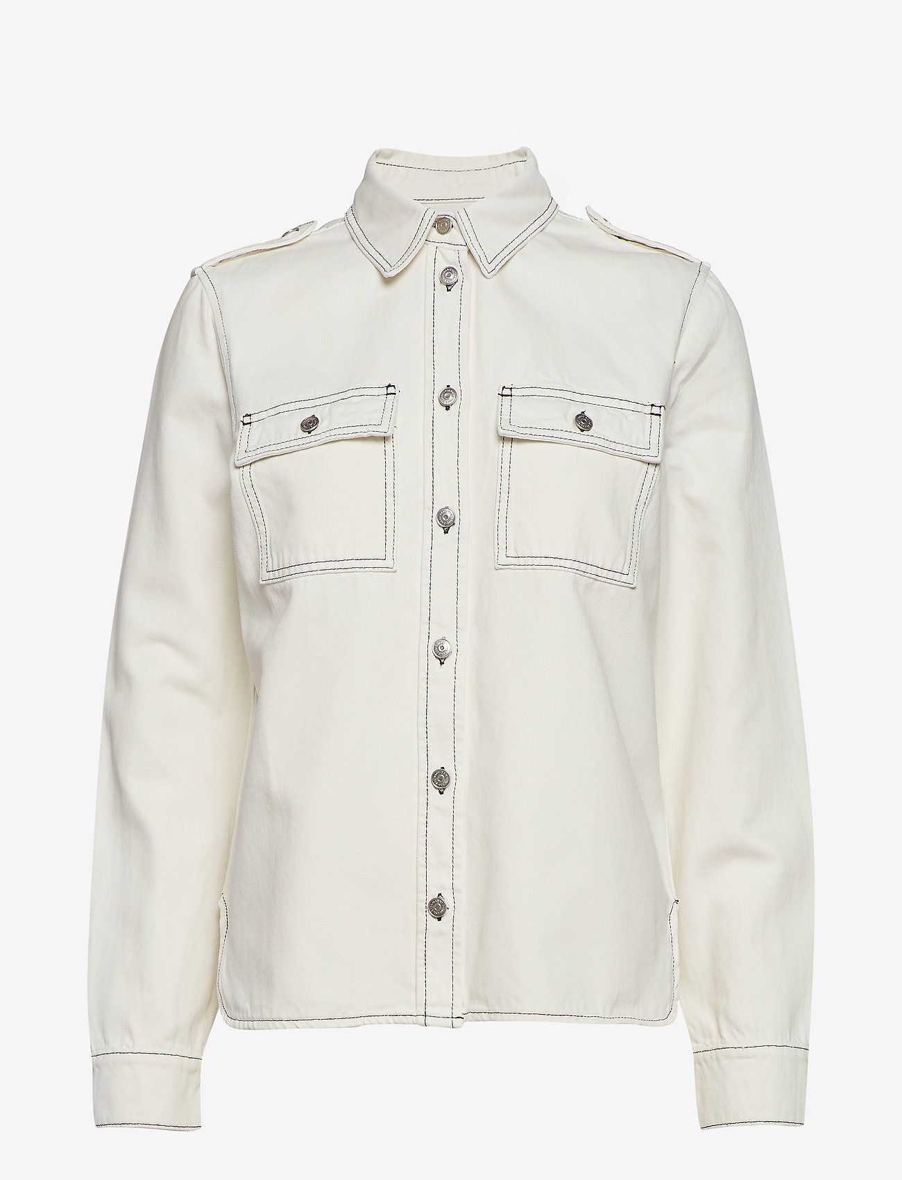 Ganni - Washed Denim Utility Shirt - bright white - 0