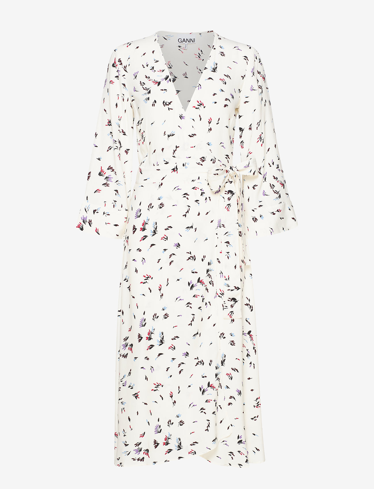 Ganni - Printed Crepe Wrap Dress - egret - 0