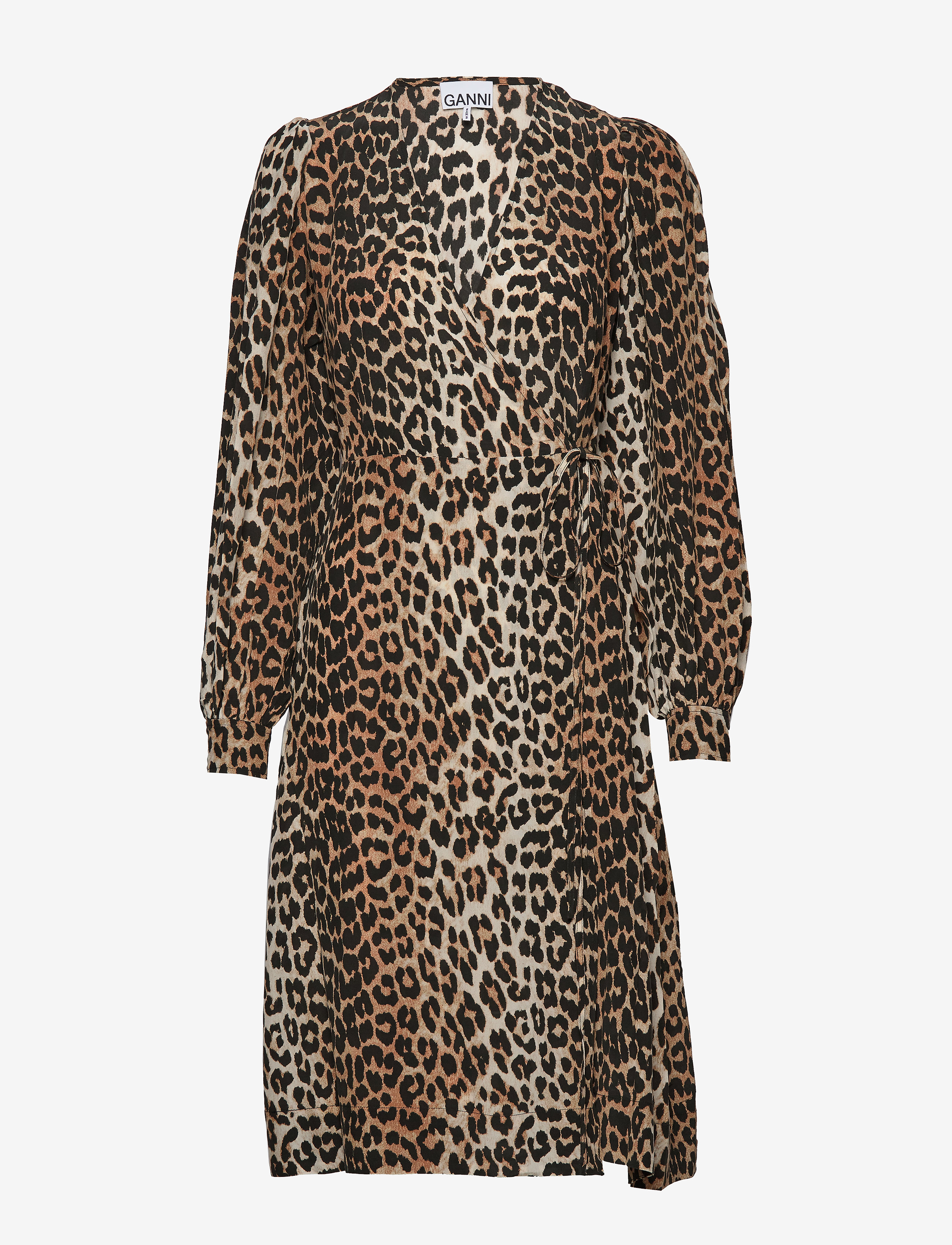 Ganni - Silk Mix Wrap Dress - leopard - 0