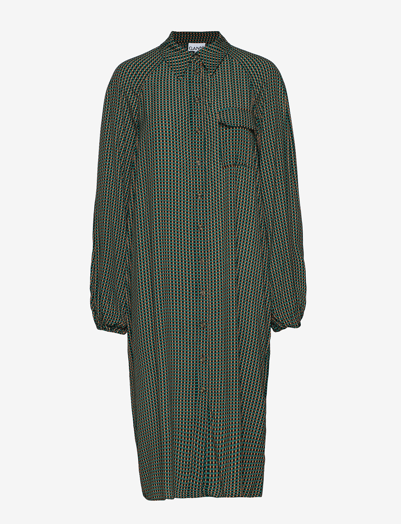 Ganni - Printed Crepe Shirt Dress - tiger's eye - 0
