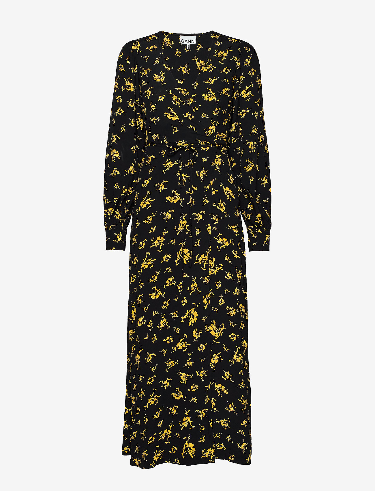 Ganni - Printed Crepe Wrap Dress - black - 0