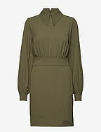 heavy crepe mini dress ganni Ganni Long Sleeve Heavy Crepe Minidress In Black