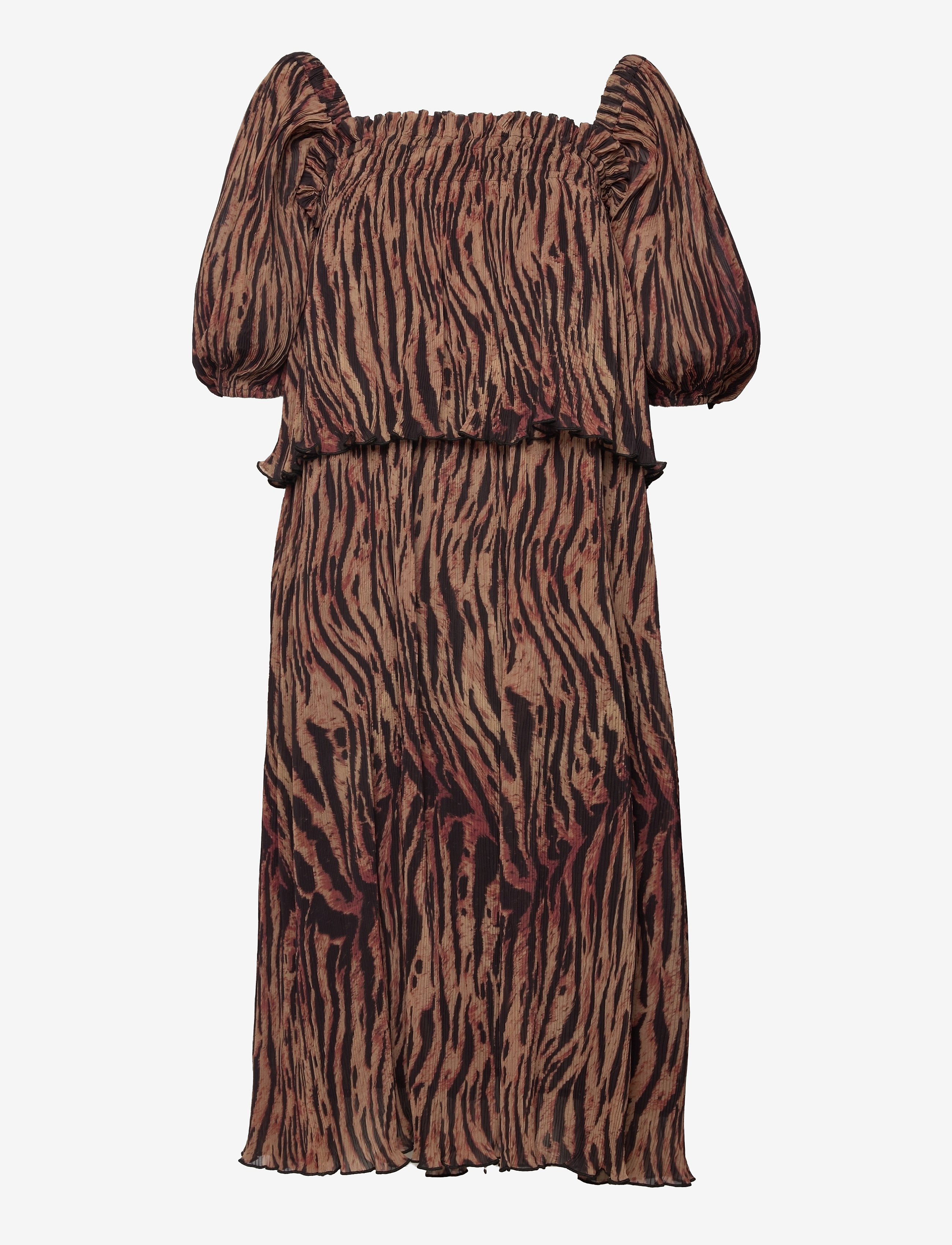 Ganni - Pleated Georgette - midi-kleider - tiger's eye - 1