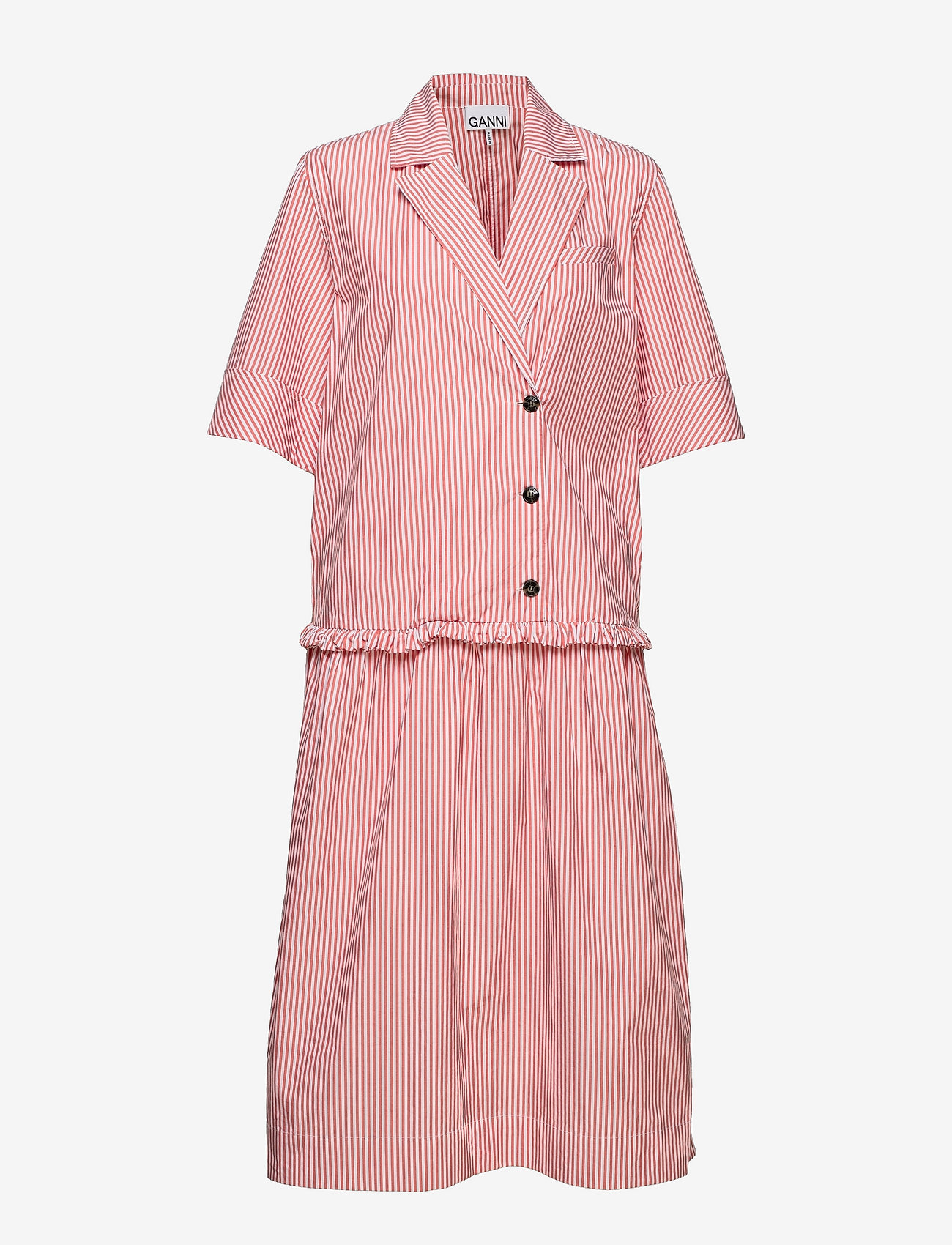Ganni - Stripe Cotton Blazer Dress - kesämekot - thin stripe orangedotcom - 0