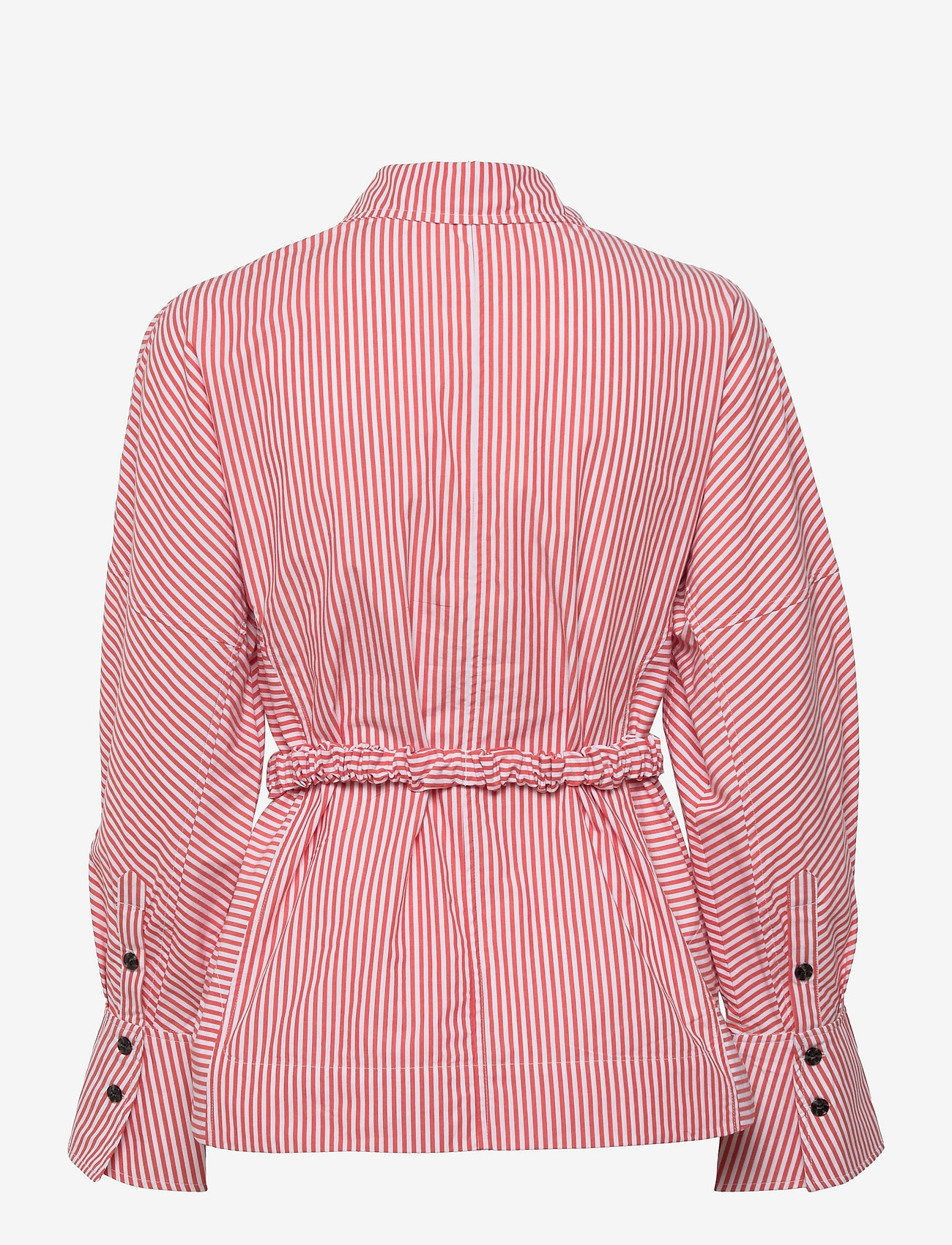 Ganni - Stripe Cotton Detachable Belt Shirt - thin stripe orangedotcom - 1
