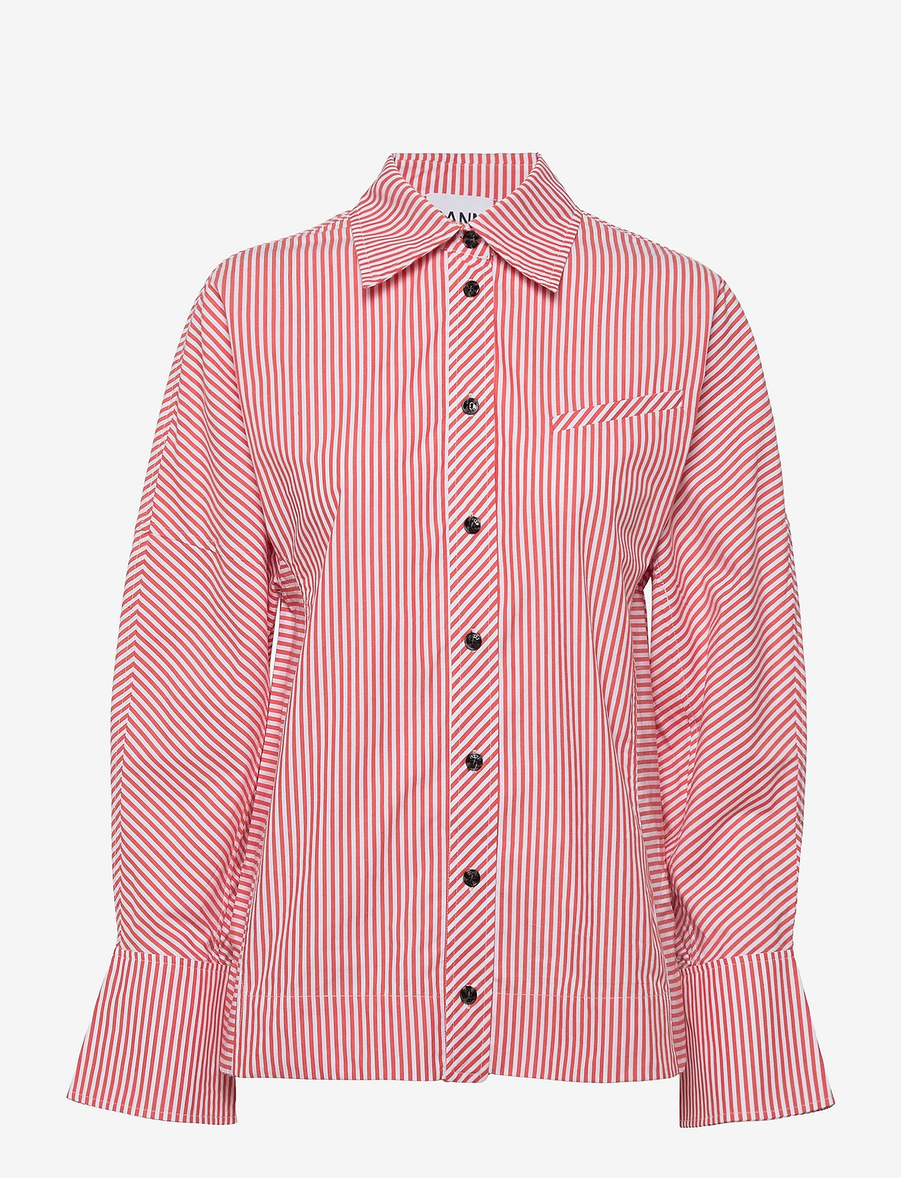 Ganni - Stripe Cotton Detachable Belt Shirt - thin stripe orangedotcom - 2