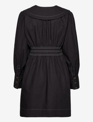 Ganni - Cotton Poplin V-neck Smock Mini Dress - krótkie sukienki - black - 1
