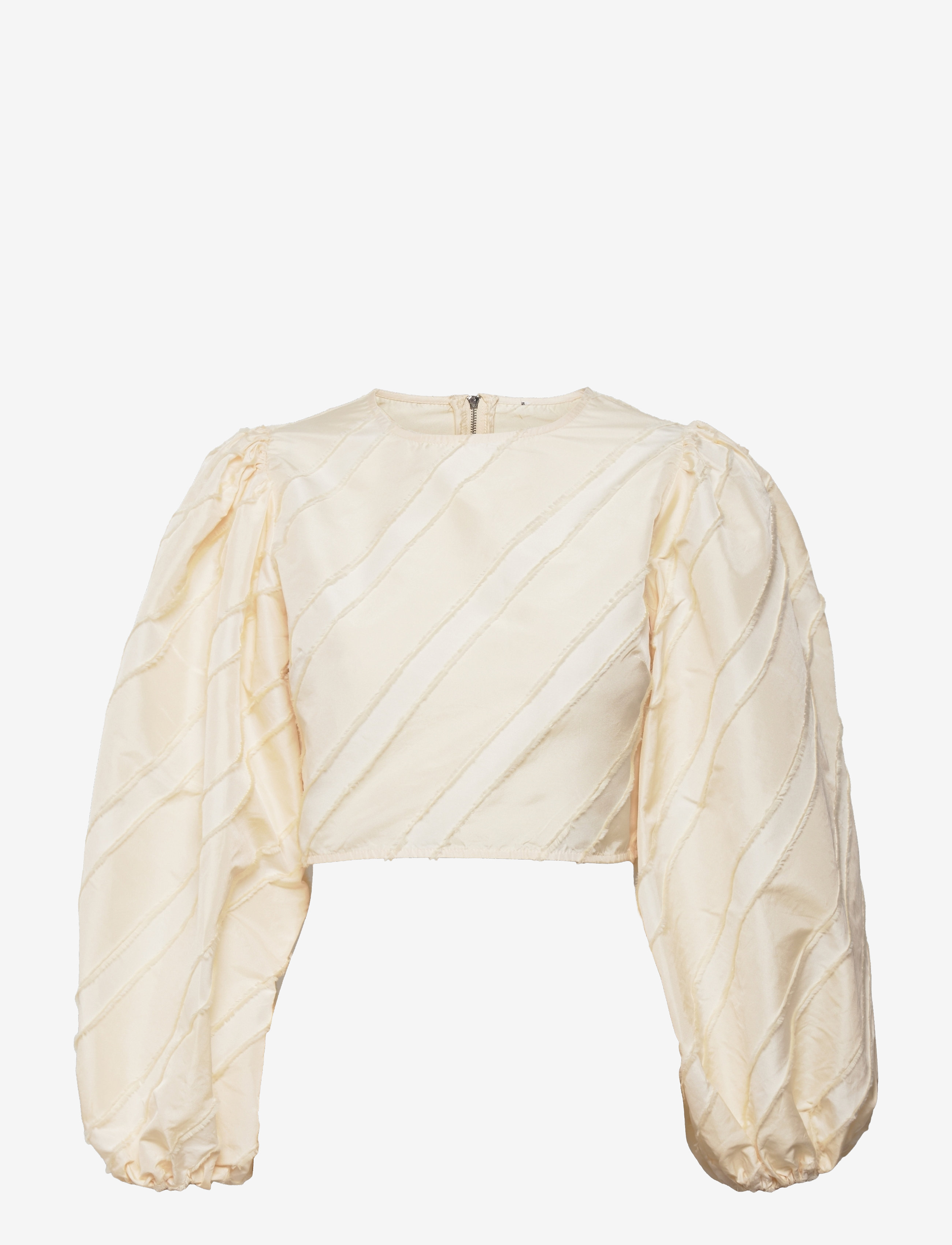 Ganni - Stripe Tafetta Wide Sleeves Fitted Blouse - egret - 0