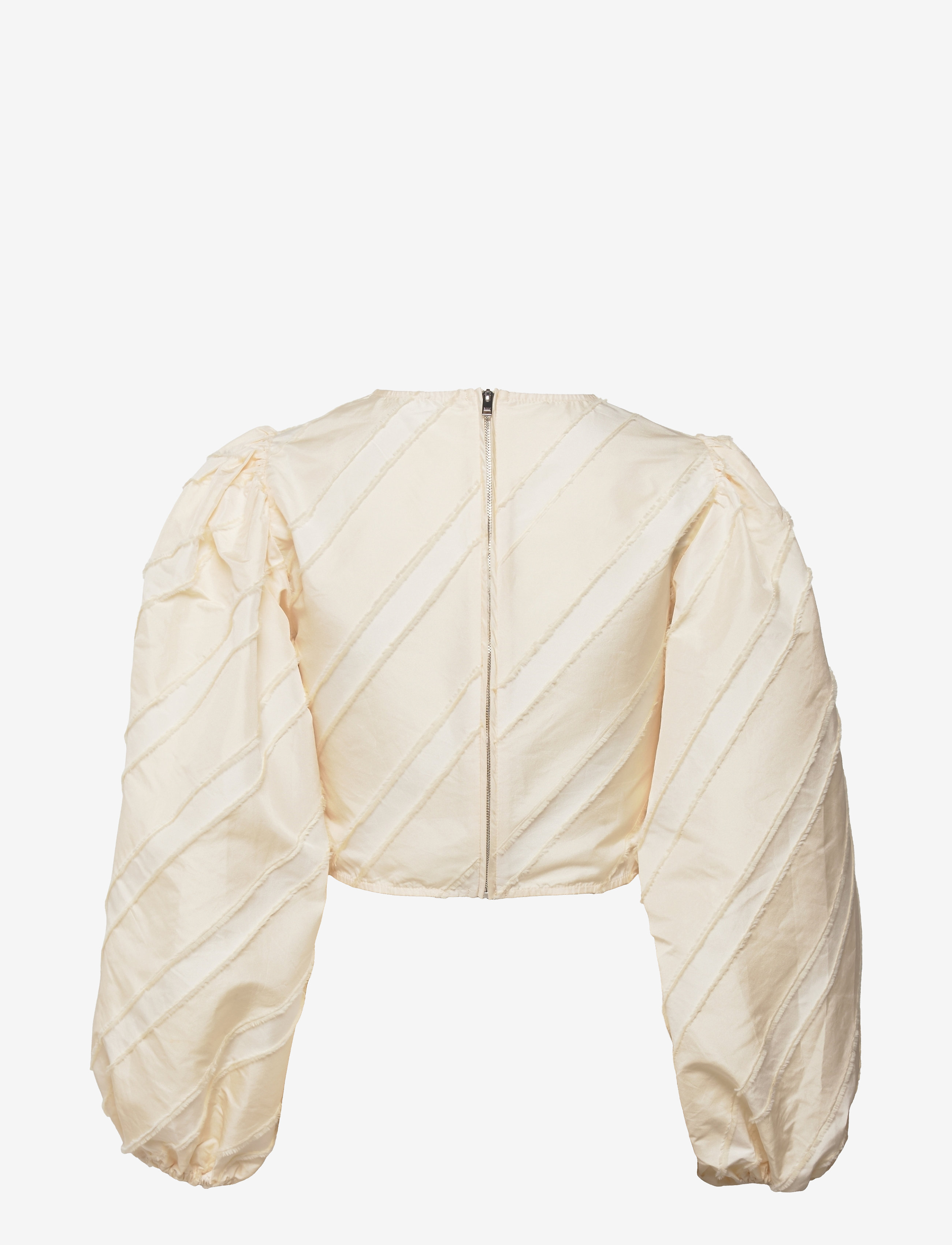 Ganni - Stripe Tafetta Wide Sleeves Fitted Blouse - egret - 1