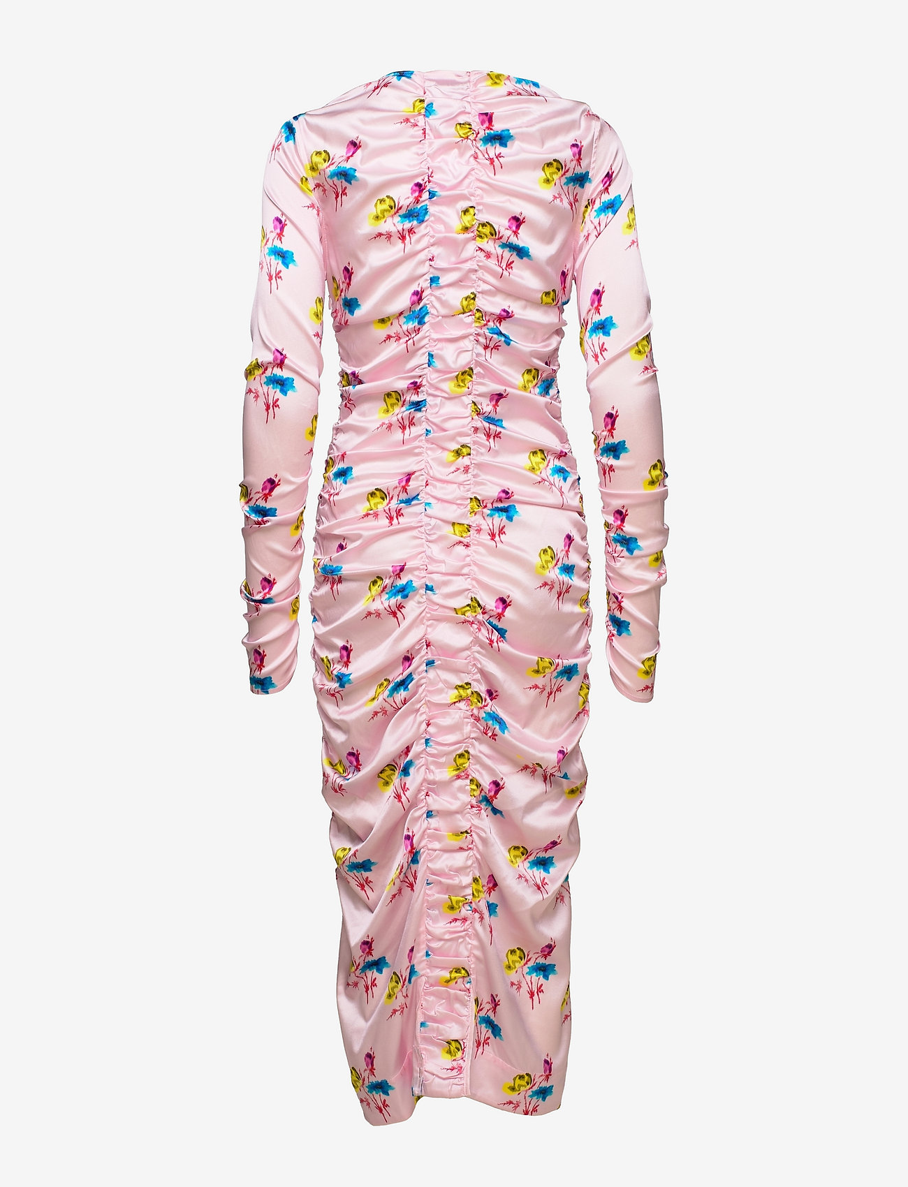 Ganni - Silk V-neck Gather Maxi Dress - floral light lilac - 1