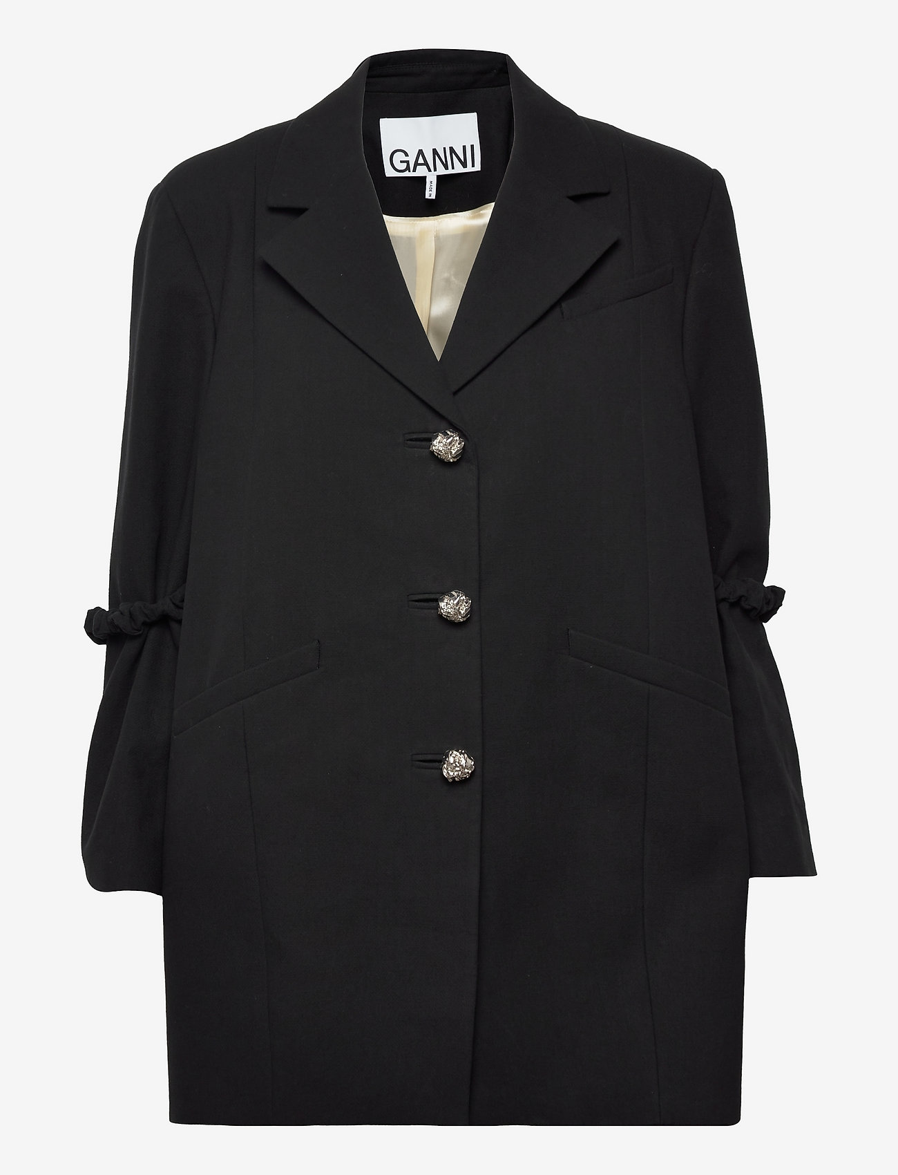 Ganni - Cotton Suiting Oversized Blazer - black - 0