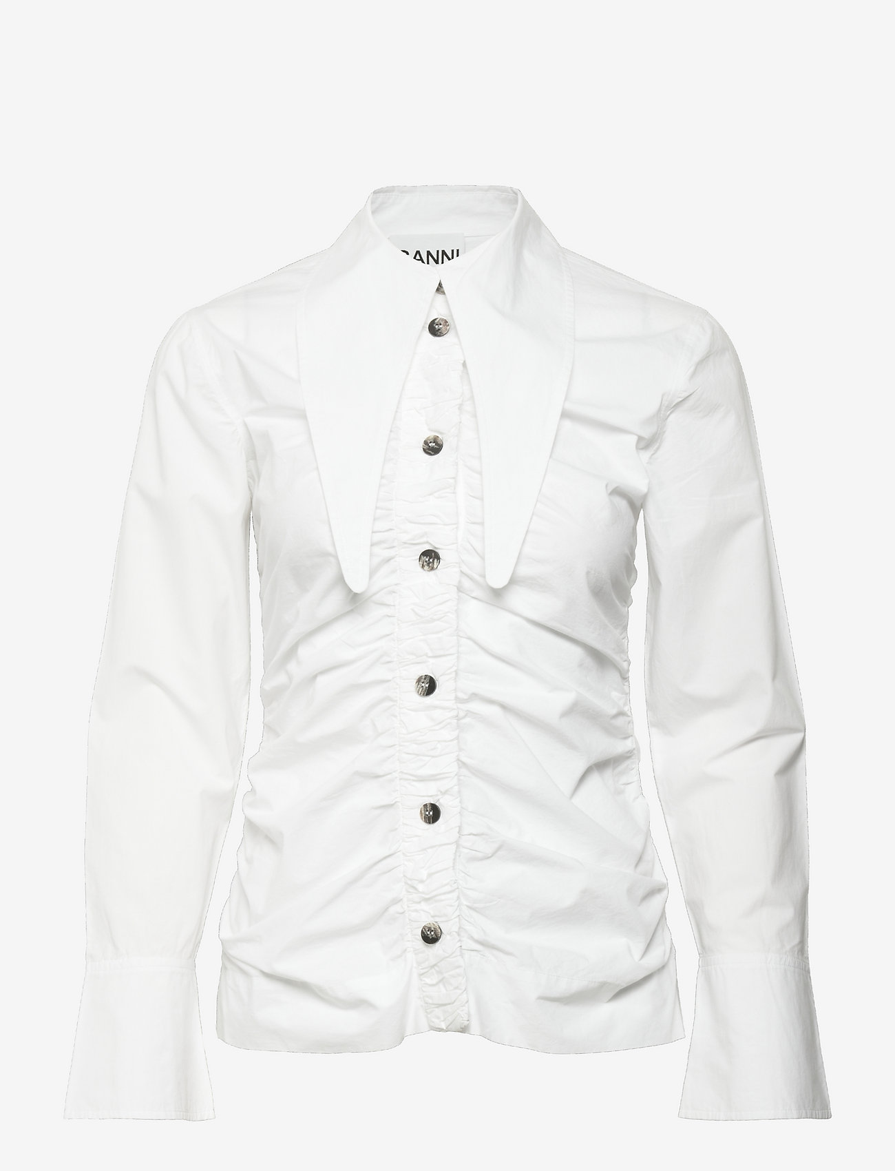 Cotton Poplin Long Collar Gathered Shirt - BRIGHT