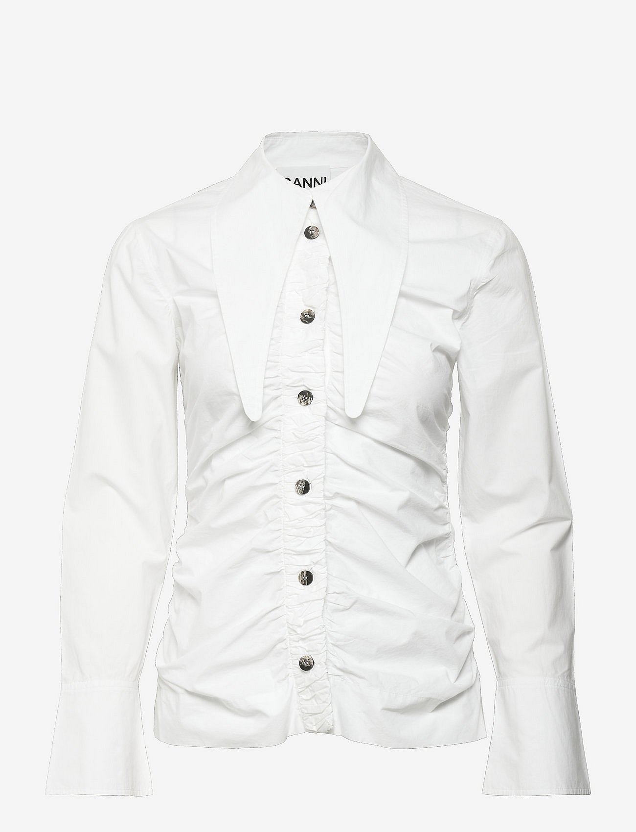 Cotton Poplin Long Collar Gathered Shirt - BRIGHT