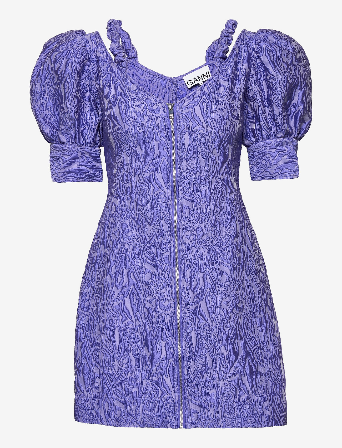 Ganni - 3D Jacquard V-neck Strap Mini Dress - blue iris - 0