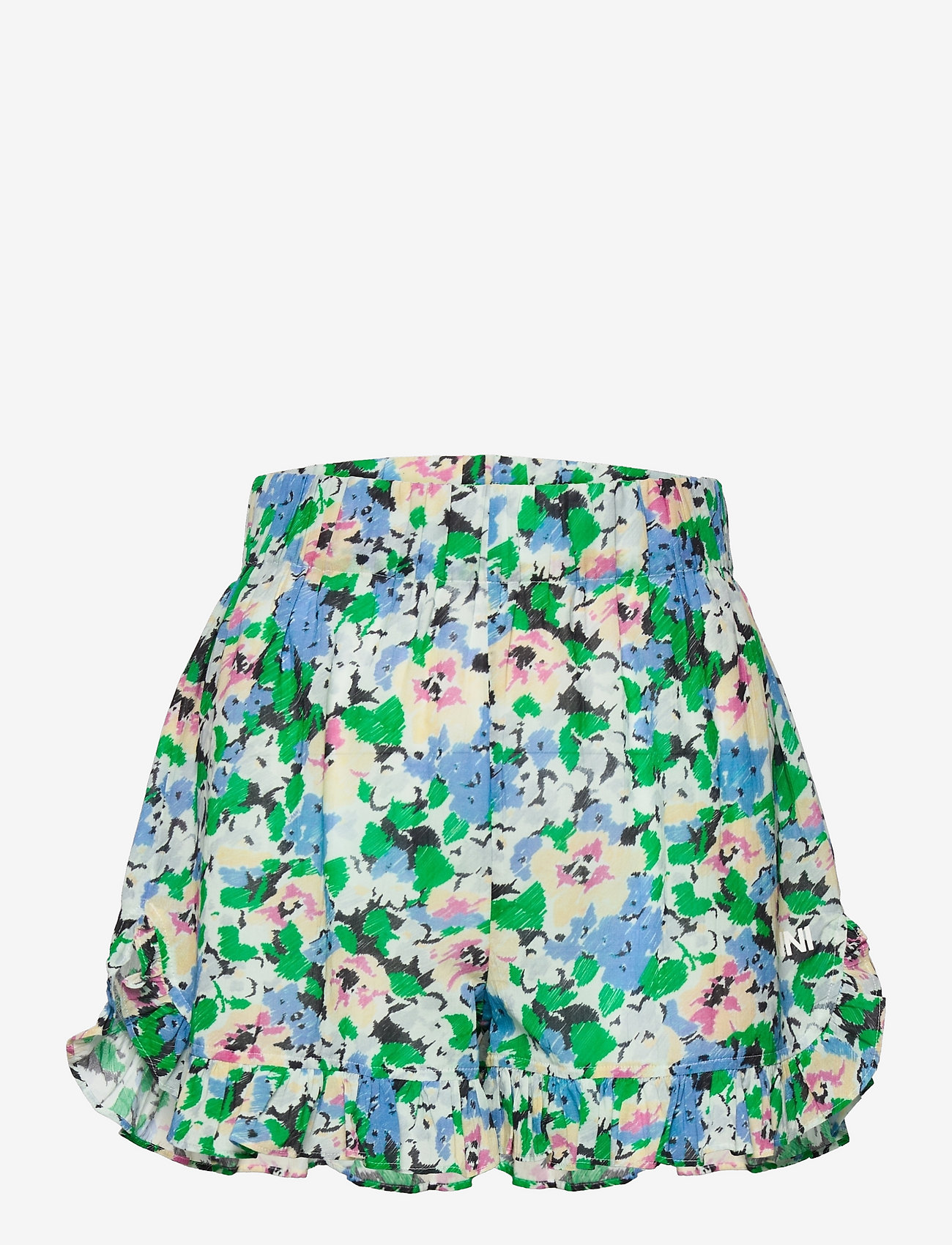 Ganni - Light Cotton Ruffle Shorts - floral azure blue - 0