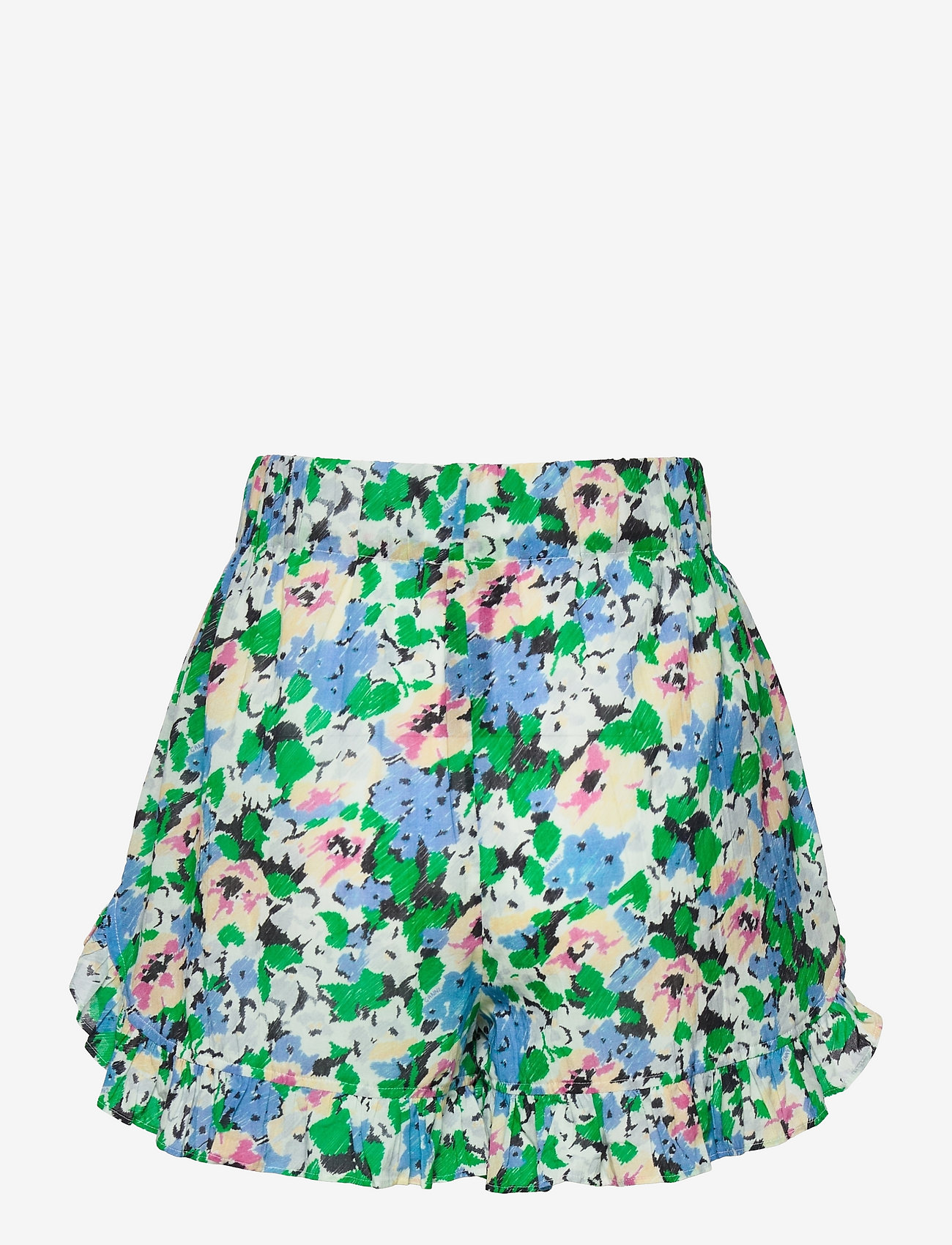 Ganni - Light Cotton Ruffle Shorts - floral azure blue - 1