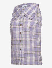 Ganni - Seersucker Check Sleeveless Shirt - sleeveless blouses - check persian violet - 2