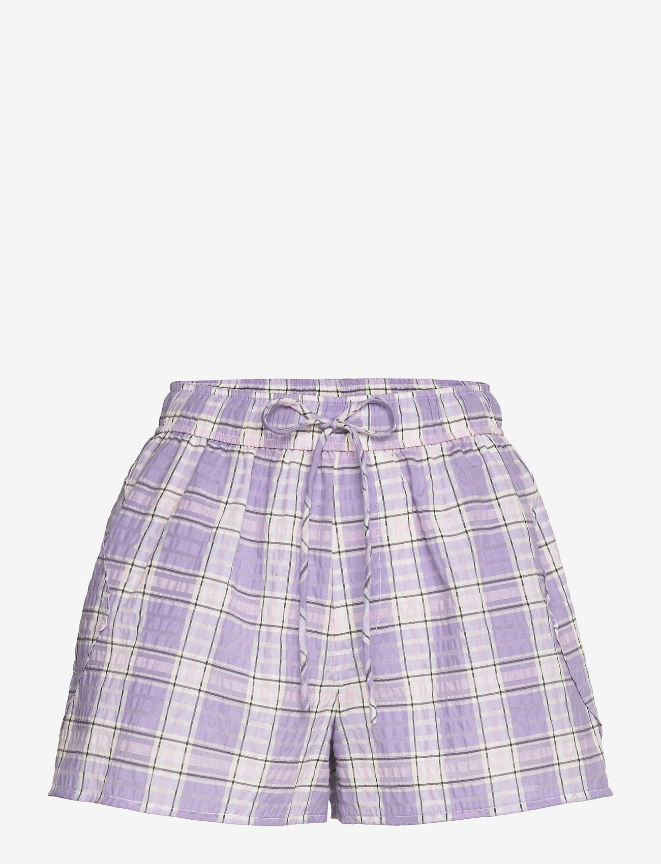 Ganni - Seersucker Check Shorts - check persian violet - 0
