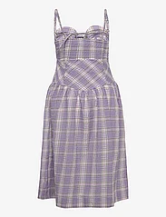 Ganni - Seersucker Check Midi Strap Dress - midi kjoler - check persian violet - 1
