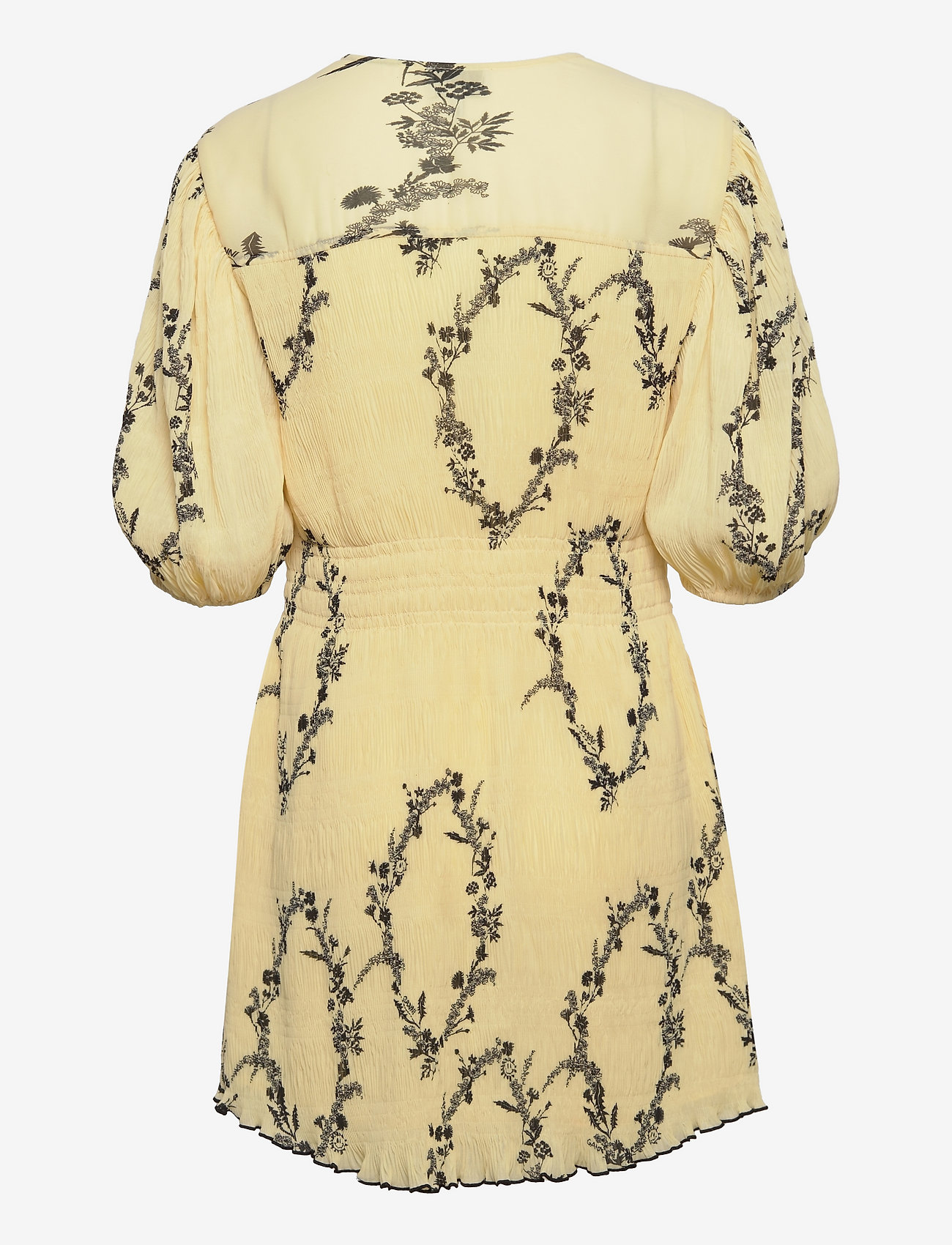Ganni - Pleated Georgette V-neck Smock Mini Dress - krótkie sukienki - floral shadow flan - 1