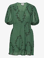 Pleated Georgette V-neck Smock Mini Dress - MYRTLE