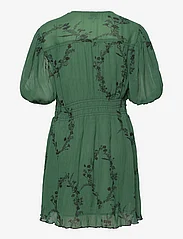 Ganni - Pleated Georgette V-neck Smock Mini Dress - festkläder till outletpriser - myrtle - 1