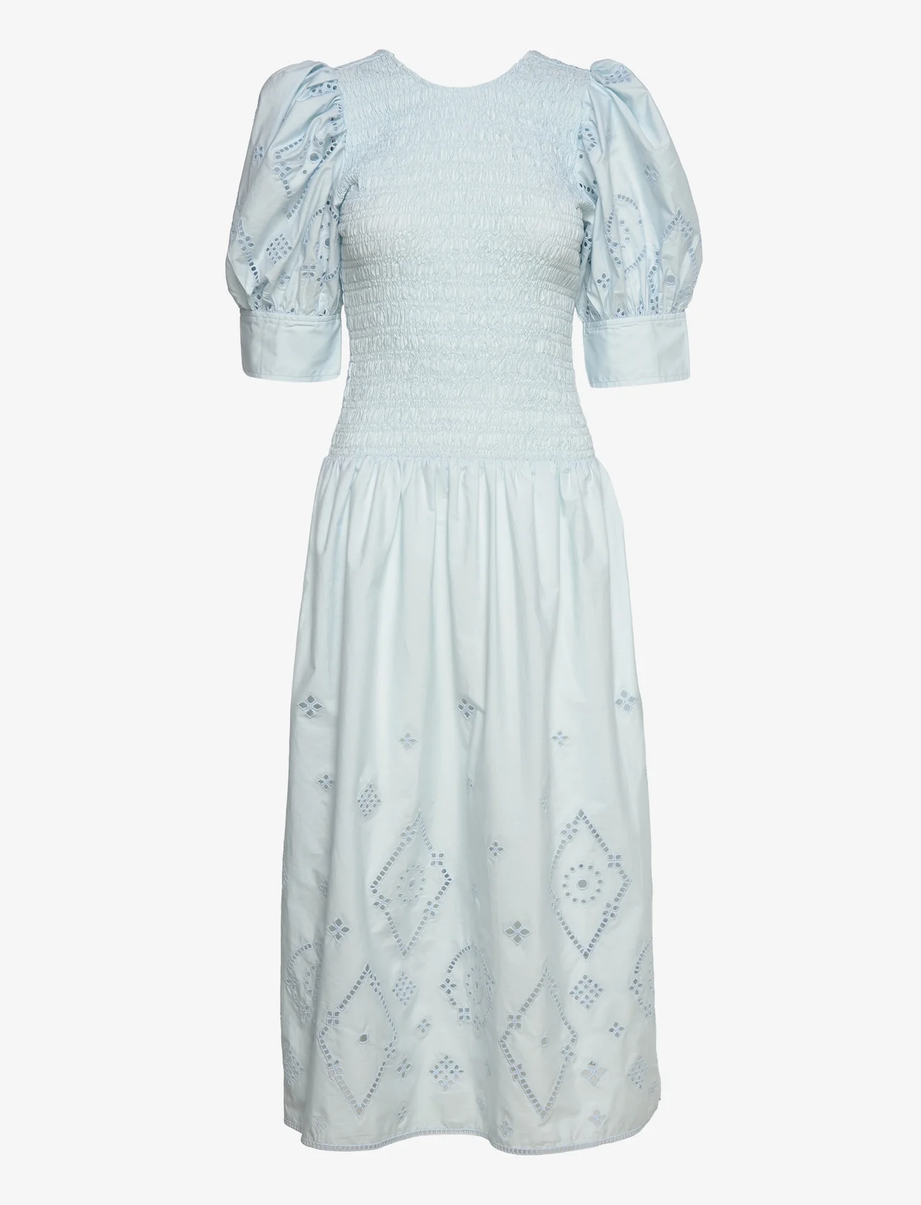 Ganni - Broderie Anglaise Maxi Smock Dress - illusion blue - 0