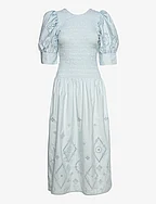 Broderie Anglaise Maxi Smock Dress - ILLUSION BLUE